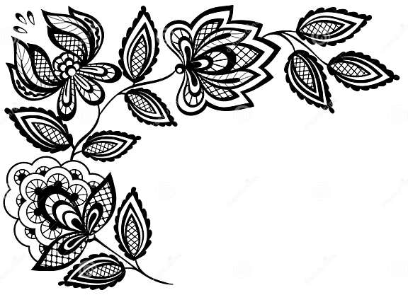 Black and White Lace Flowers and Leaves Isolated on White Stock Vector ...