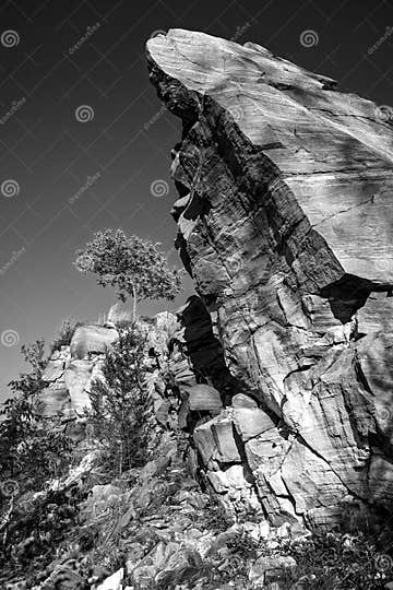 Black and White Landscape of a Rock Formation Stock Photo - Image of ...