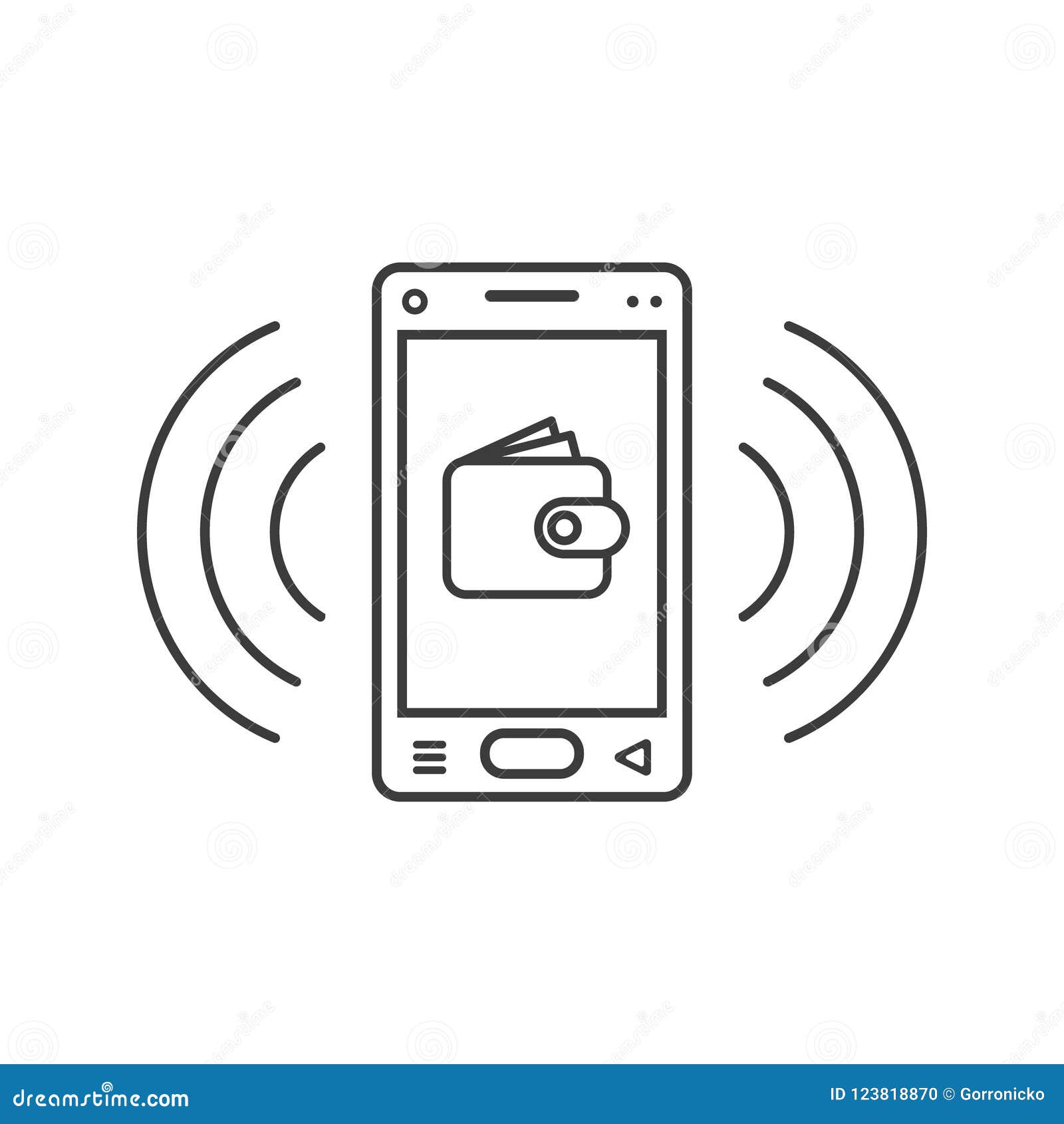 Download Line Art Smartphone Icon With Wallet Sign And Signal Waves ...