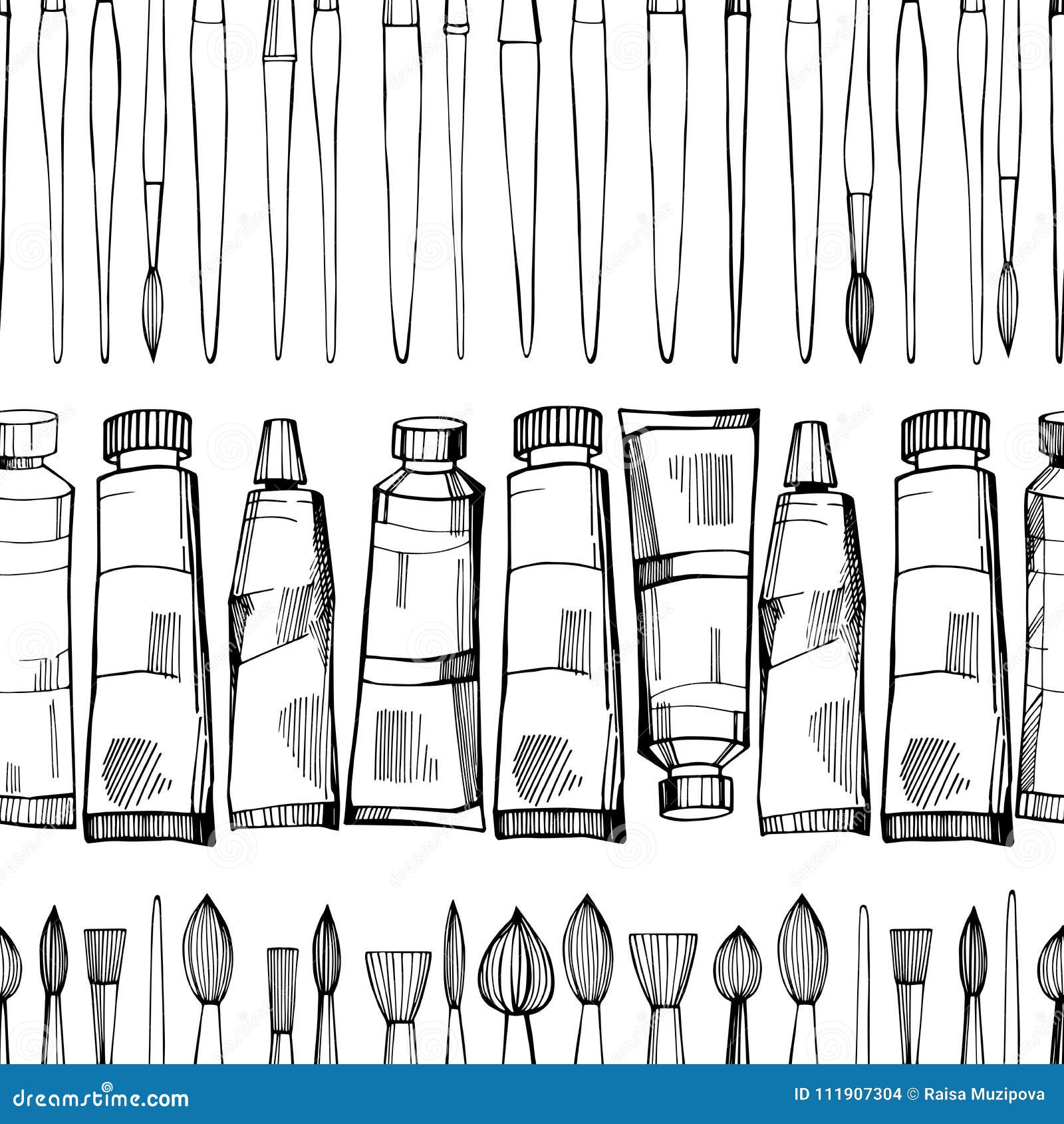 Artistic Paintbrushes and Paints. Vector Seamless Pattern Stock Vector