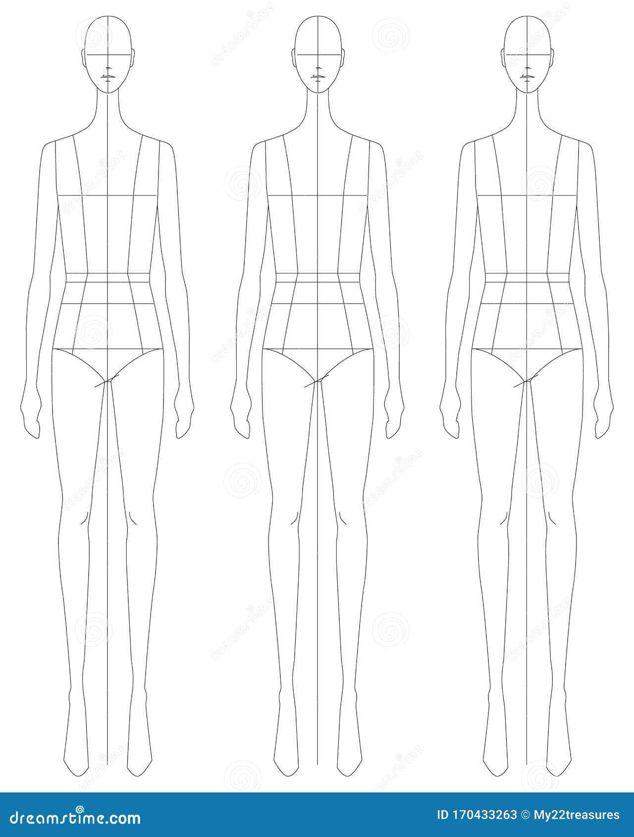 Black and White Line Drawing Croqui for Flat Fashion Sketches and Cads ...