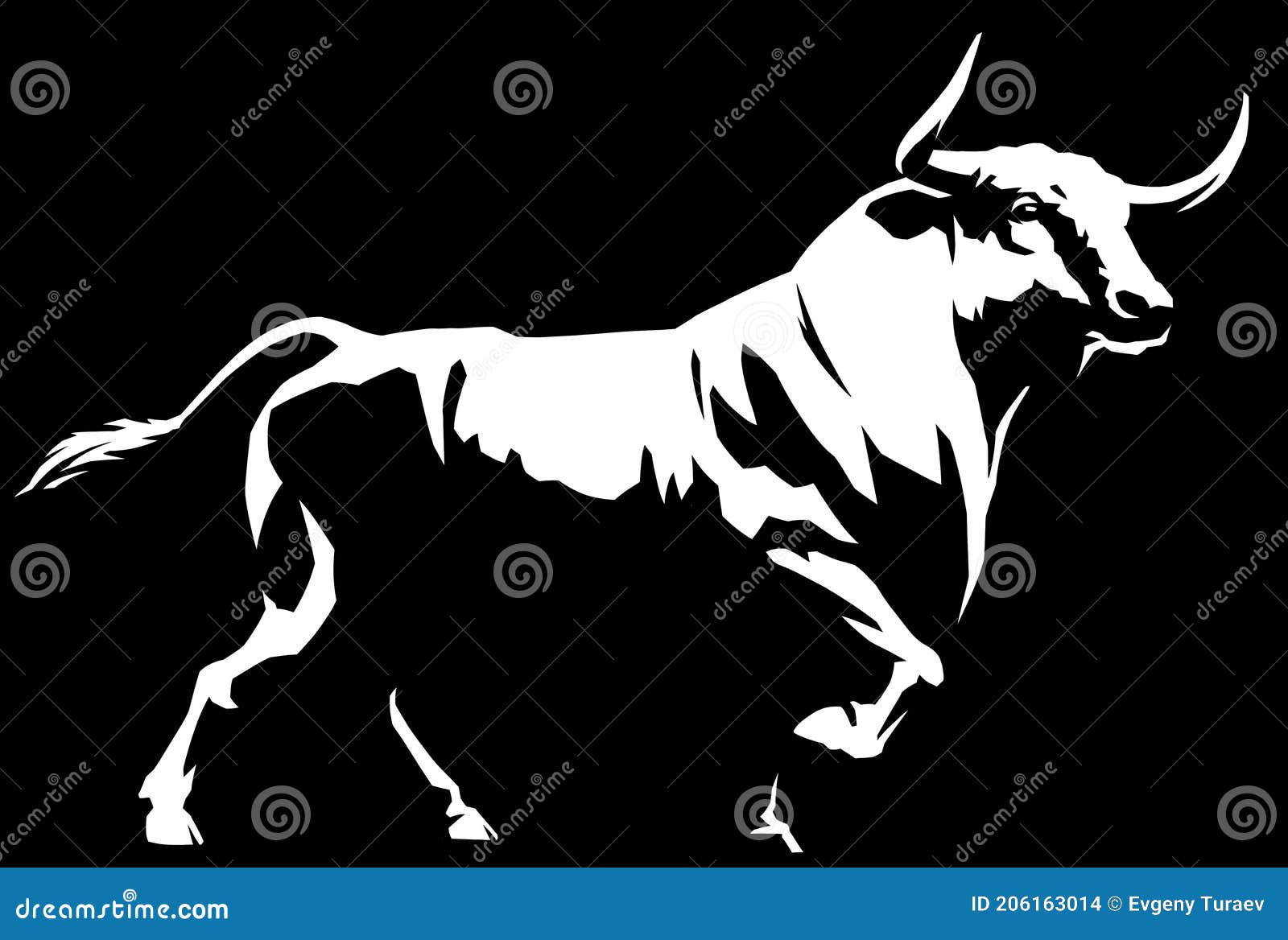 Black and White Linear Paint Draw Bull Illustration Art Stock ...