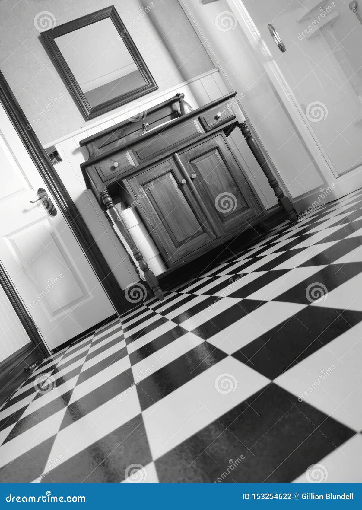 Black And White Lino Linoleum In Bathroom Stock Photo Image Of