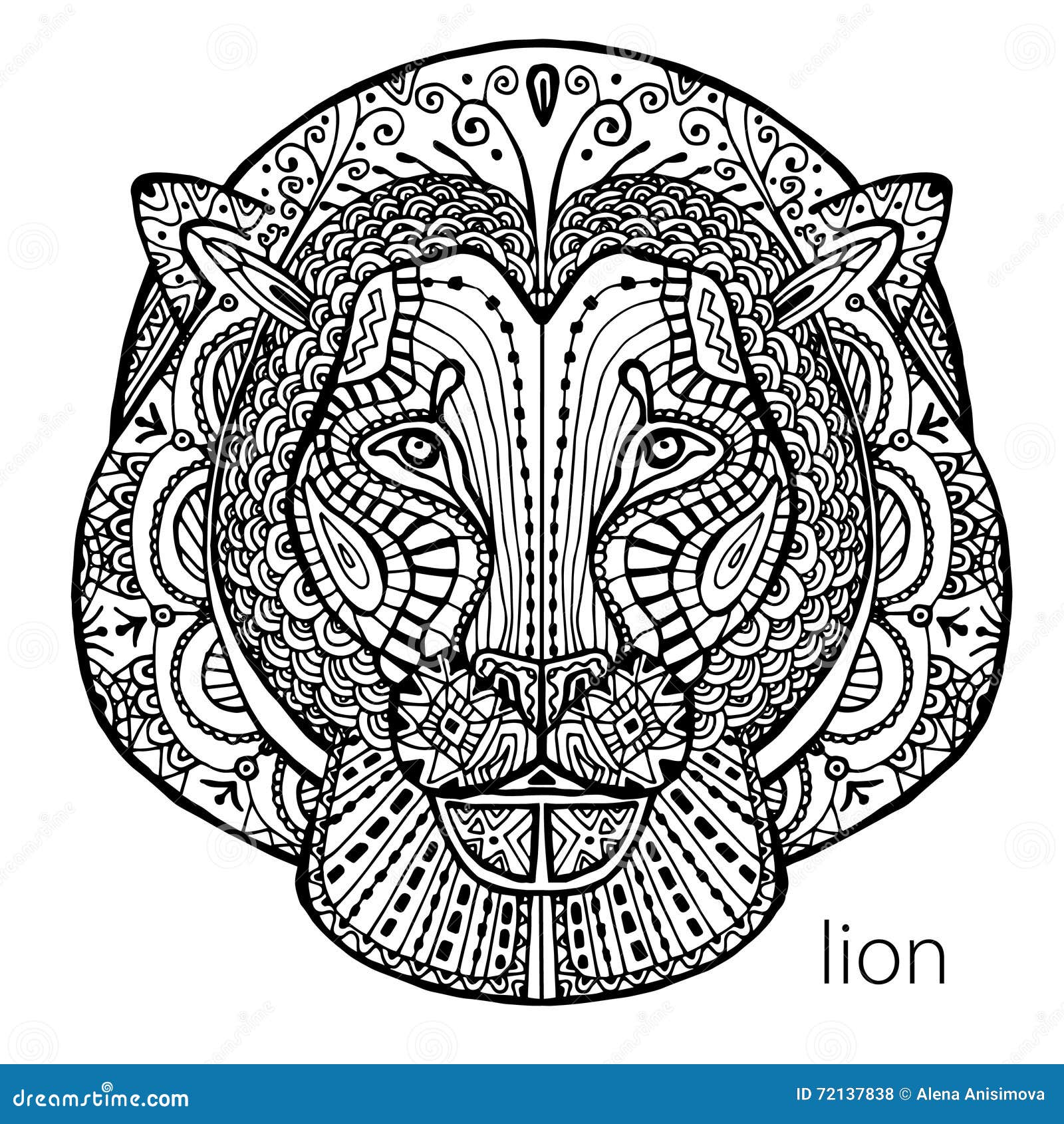 Lion coloring for adults antistress hand drawn Vector Image