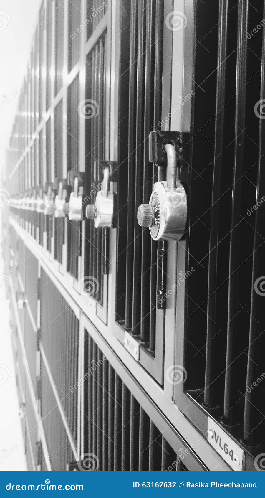 Black and White Picture of Musical Instrument Lockers on the School