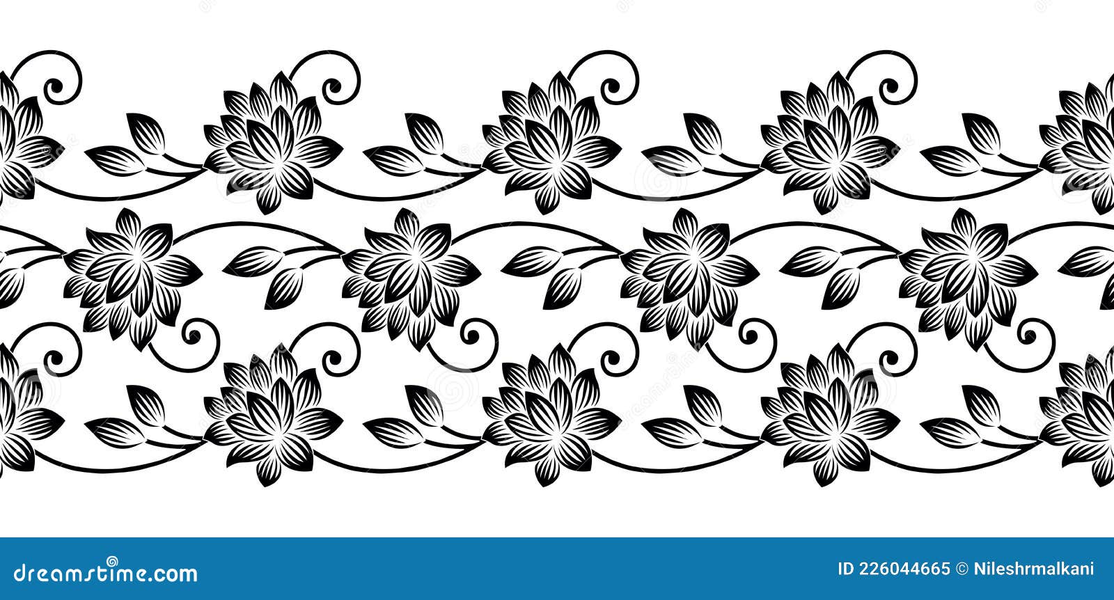 Black and White Lotus Flower Border Design Stock Vector - Illustration