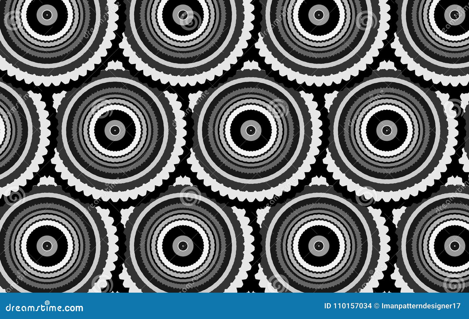 Black And White Concentric Circles In A Mandala Seamless Pattern