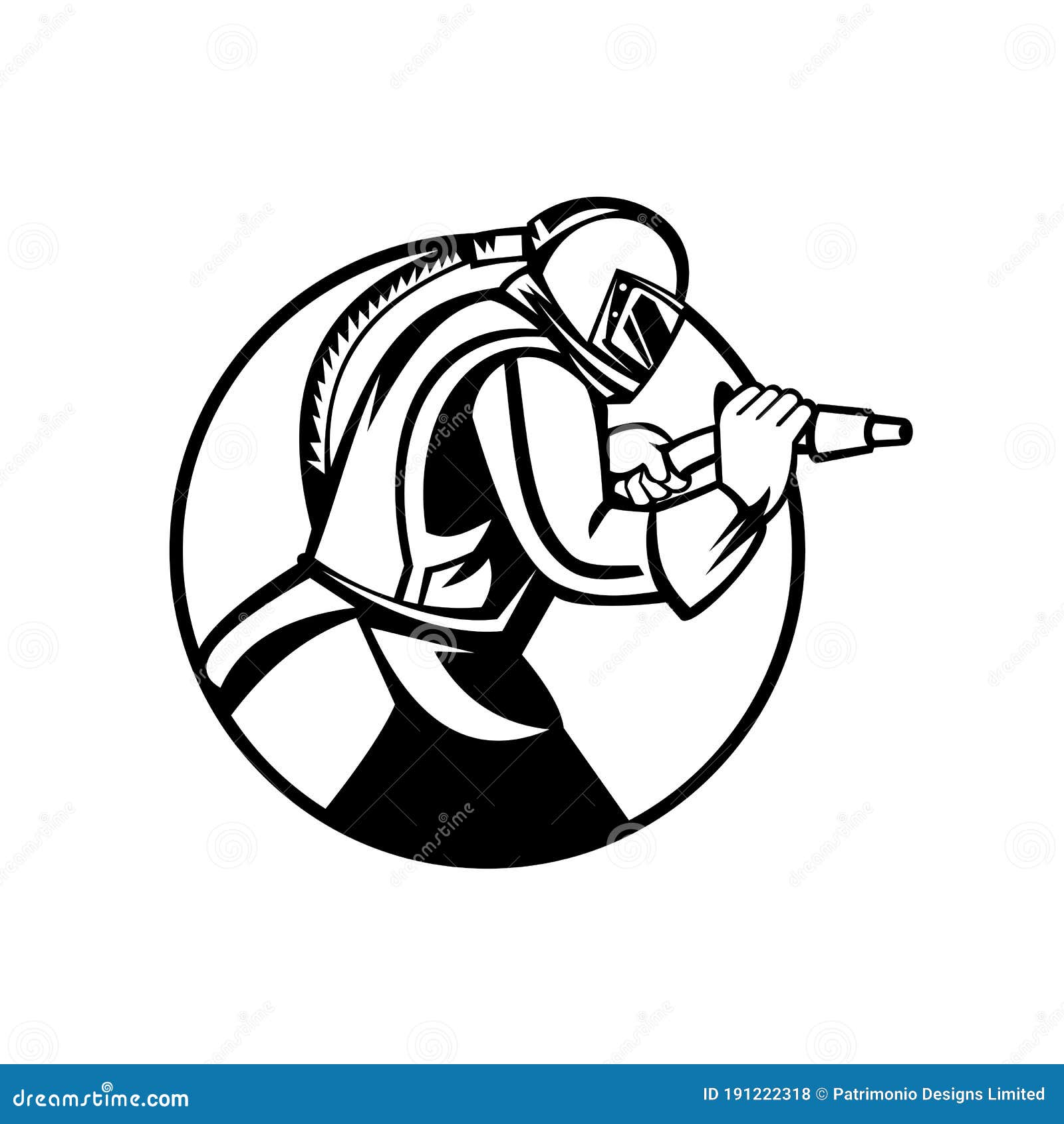 Sandblaster Abrasive Blasting Side View Circle Mascot Black and White Stock Vector