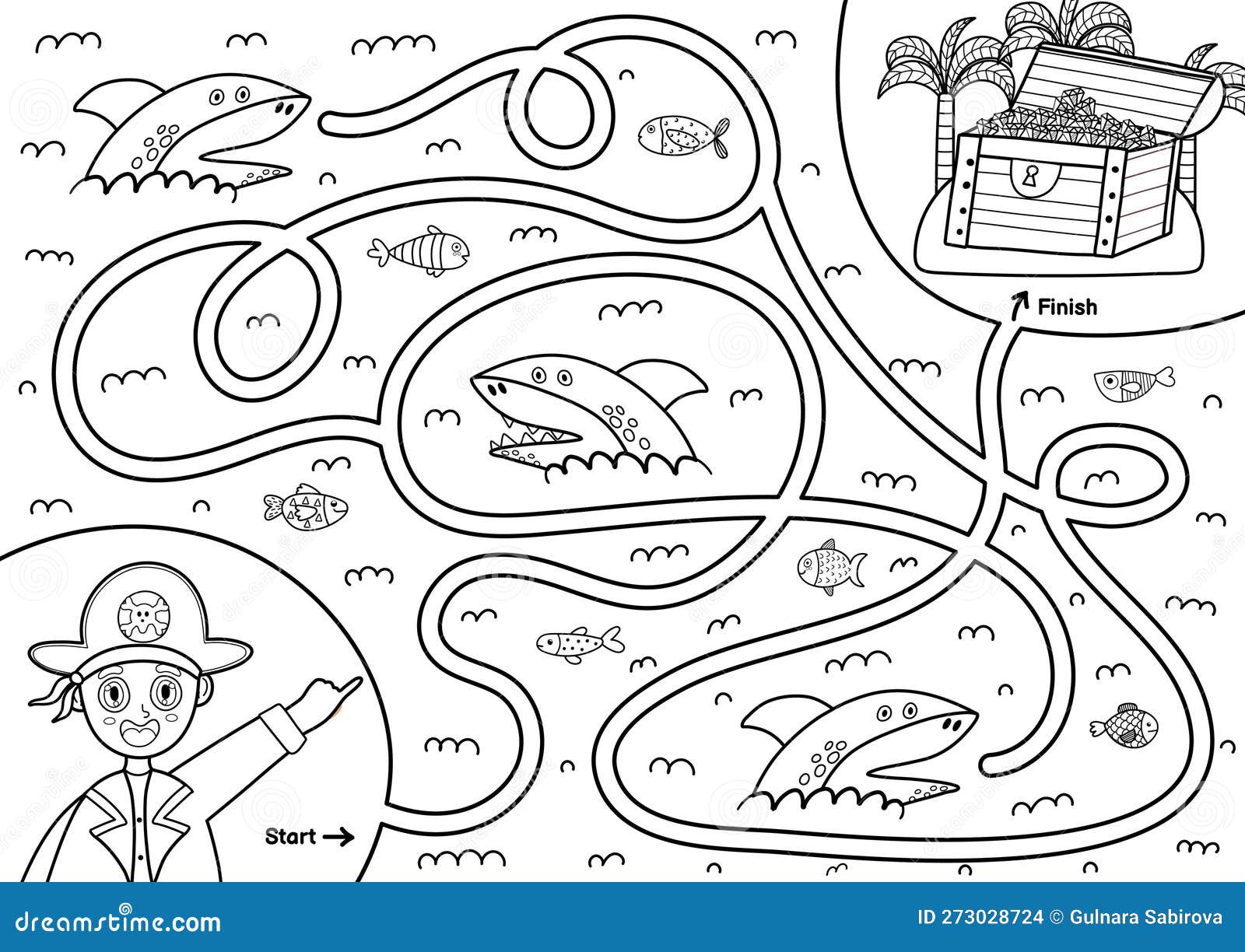 Black and White Maze Game for Kids. Help the Pirate Find the Way To the ...