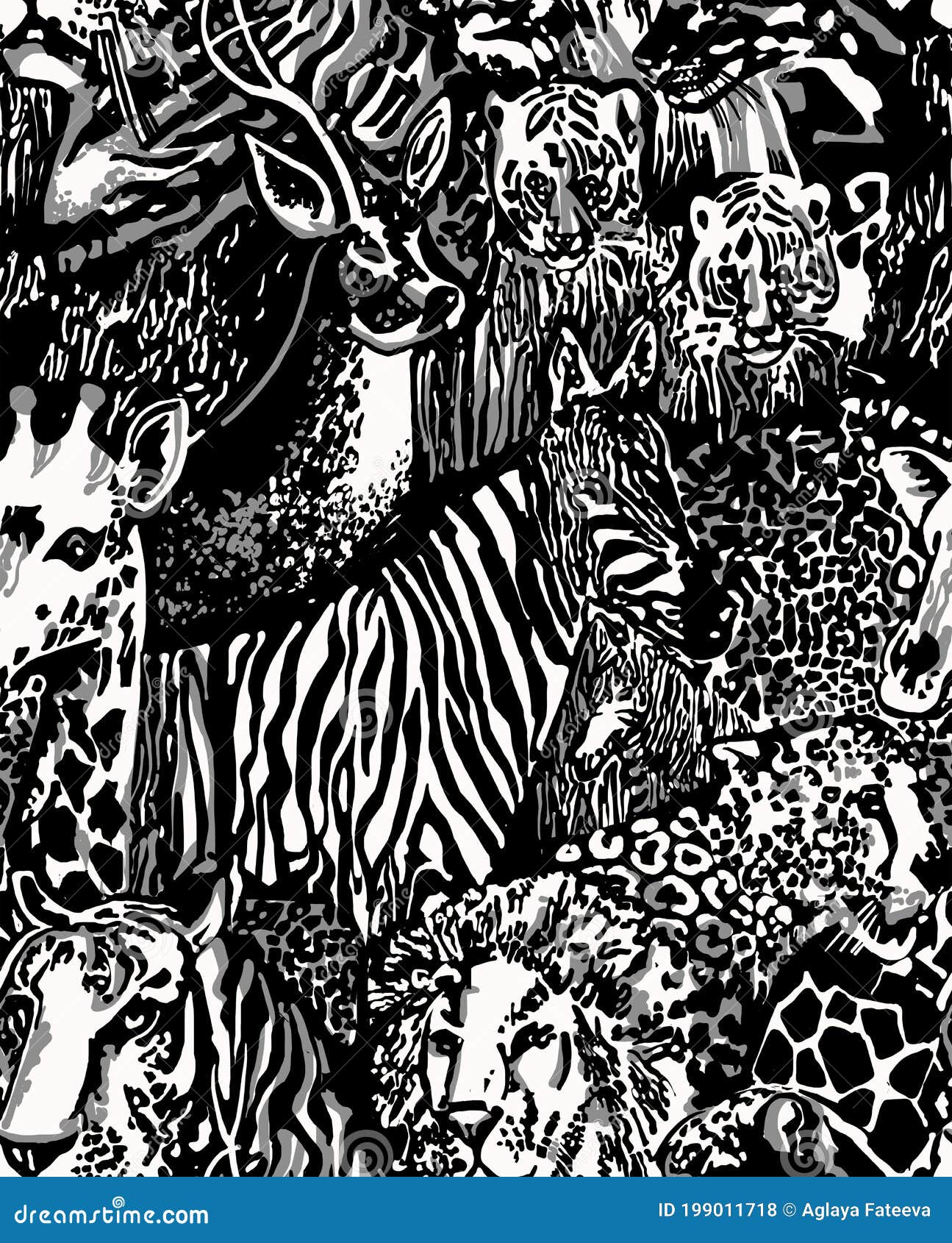 Zebra And Leopard Pattern Mix. Black And White Seamless Background