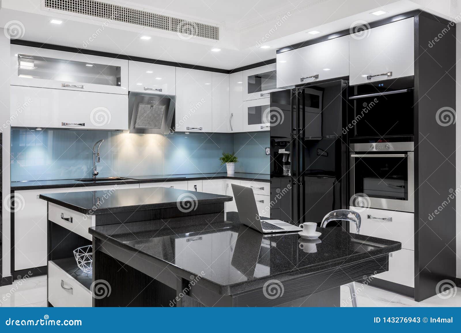 Black And White Modern Kitchen Stock Image Image Of Computer