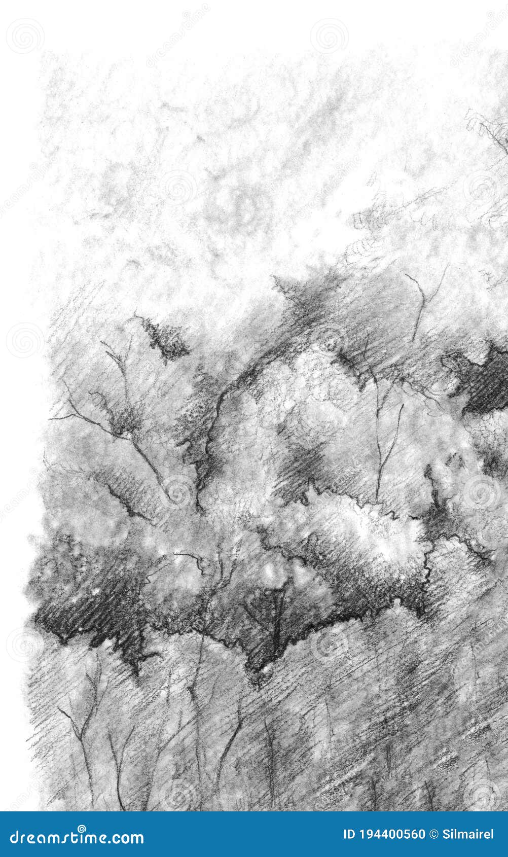 Black and White Monochrome Tree Nature Pencil Sketch Line Art ...