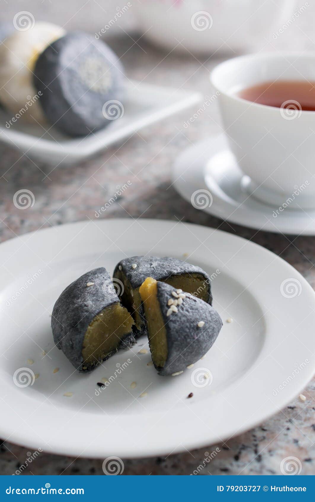 Black and White Moon Cakes Serve with Chinese Tea Stock Image Image of oriental, sweet 79203727