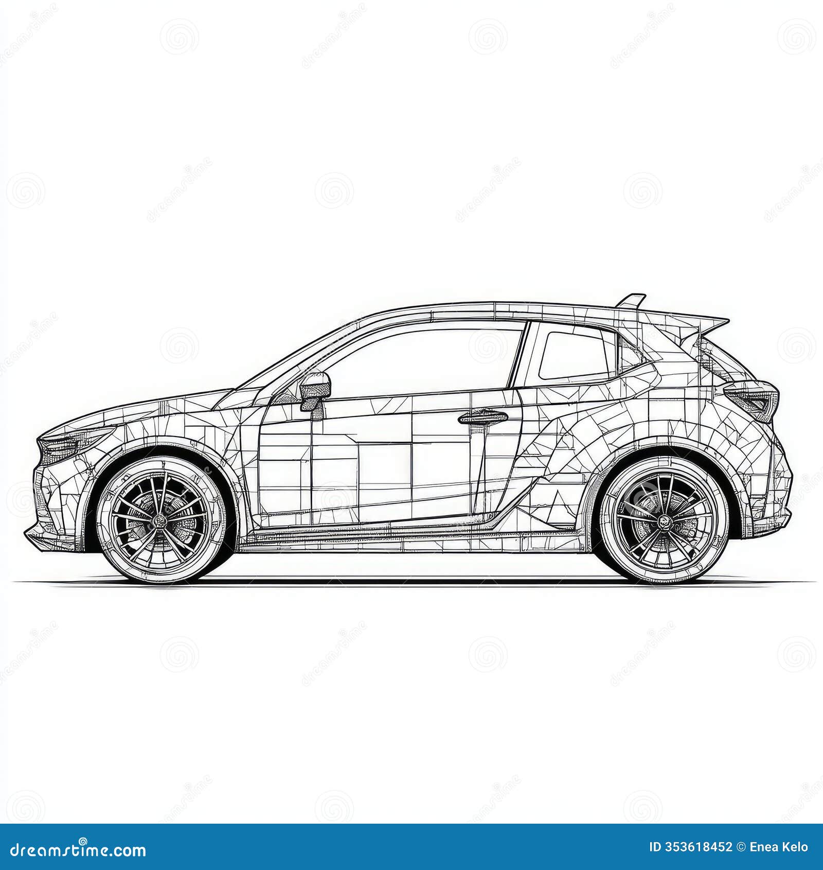 black and white mosaic car side view