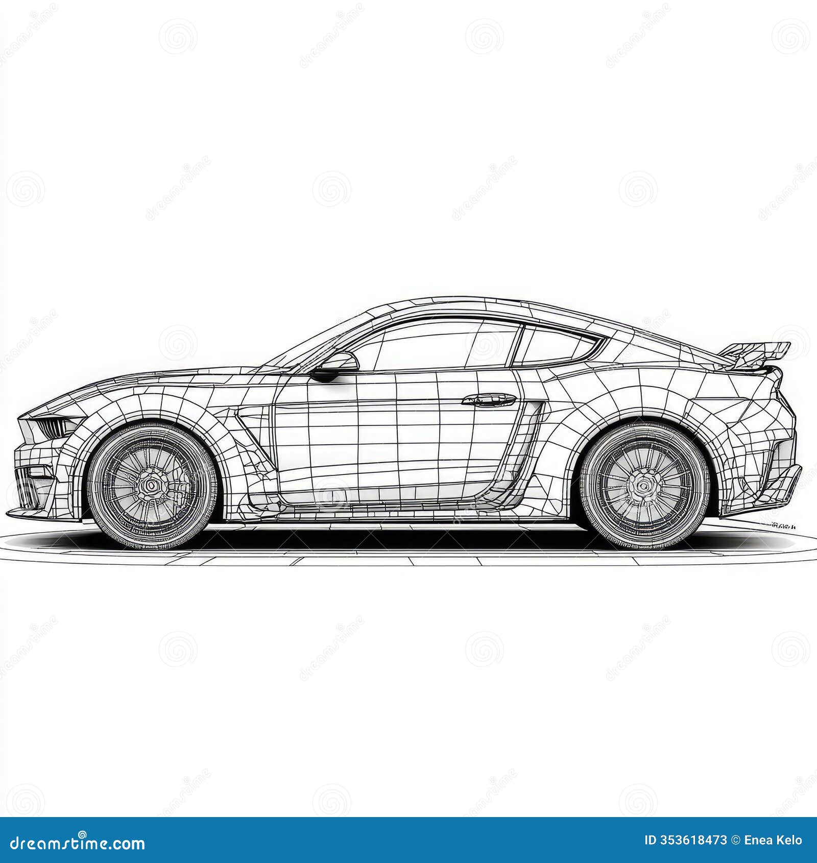 black and white mosaic car side view