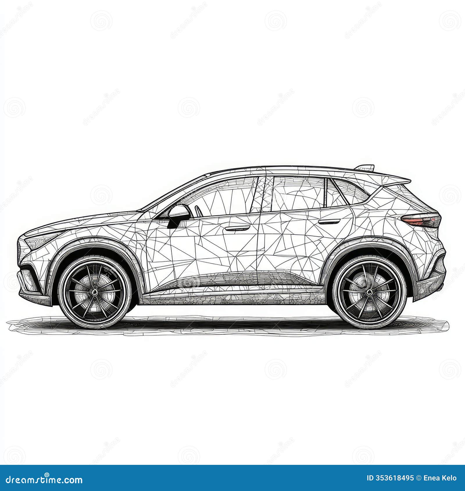 black and white mosaic car side view