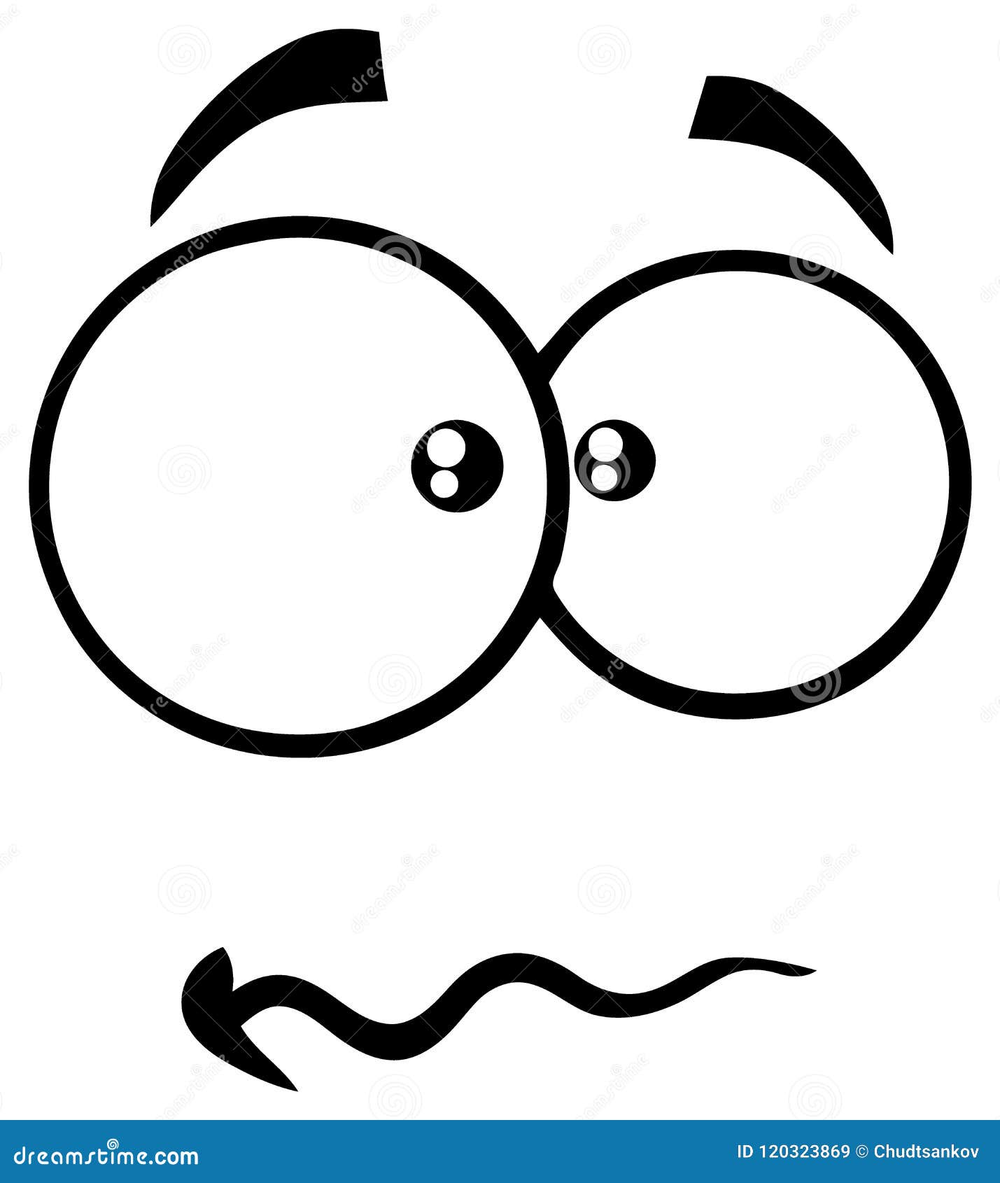 Black And White Scared Cartoon Funny Face With Panic Expression