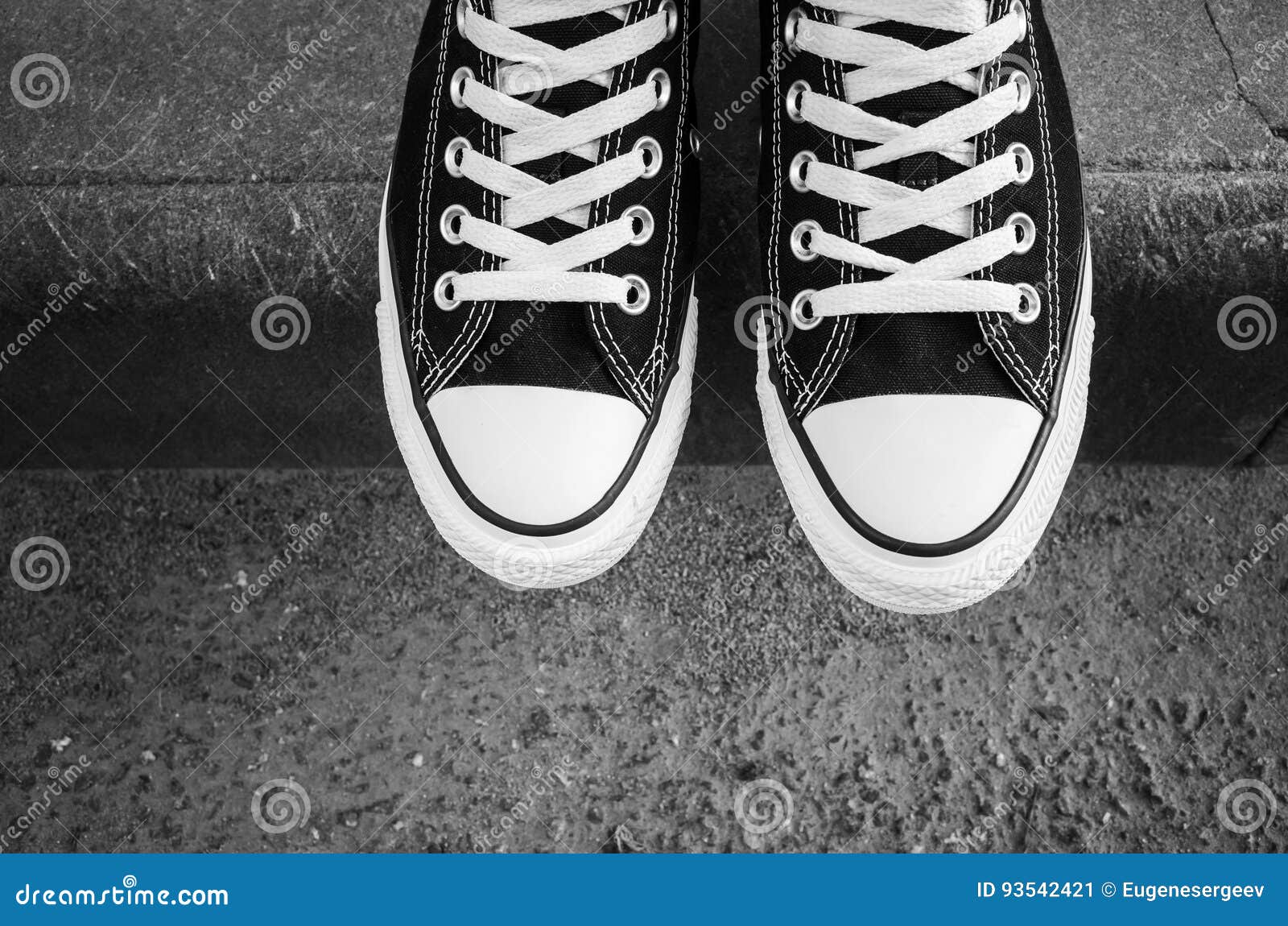 Black and White New Sneakers, Teenager Feet Stock Image - Image of ...