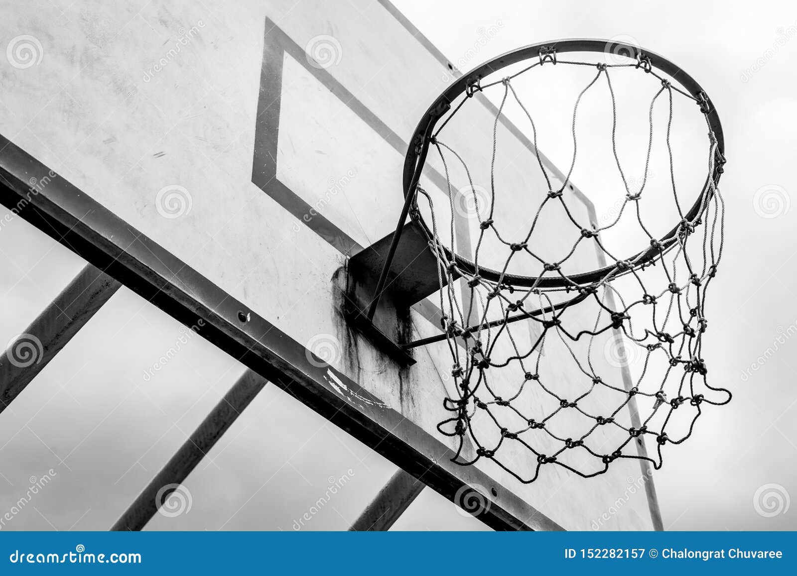 Black and White of Old Basketball Hoop on Sky Background and Clouds ...