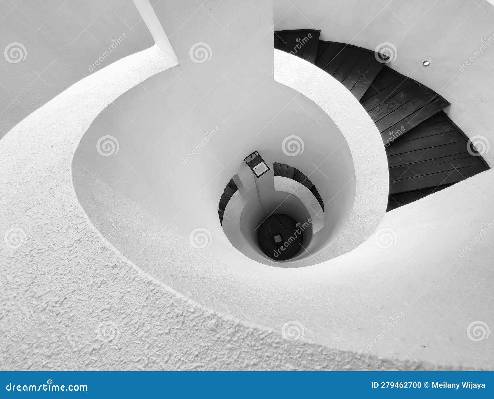 Black and White Photo of a Beautiful Pattern Spiral Staircase Stock