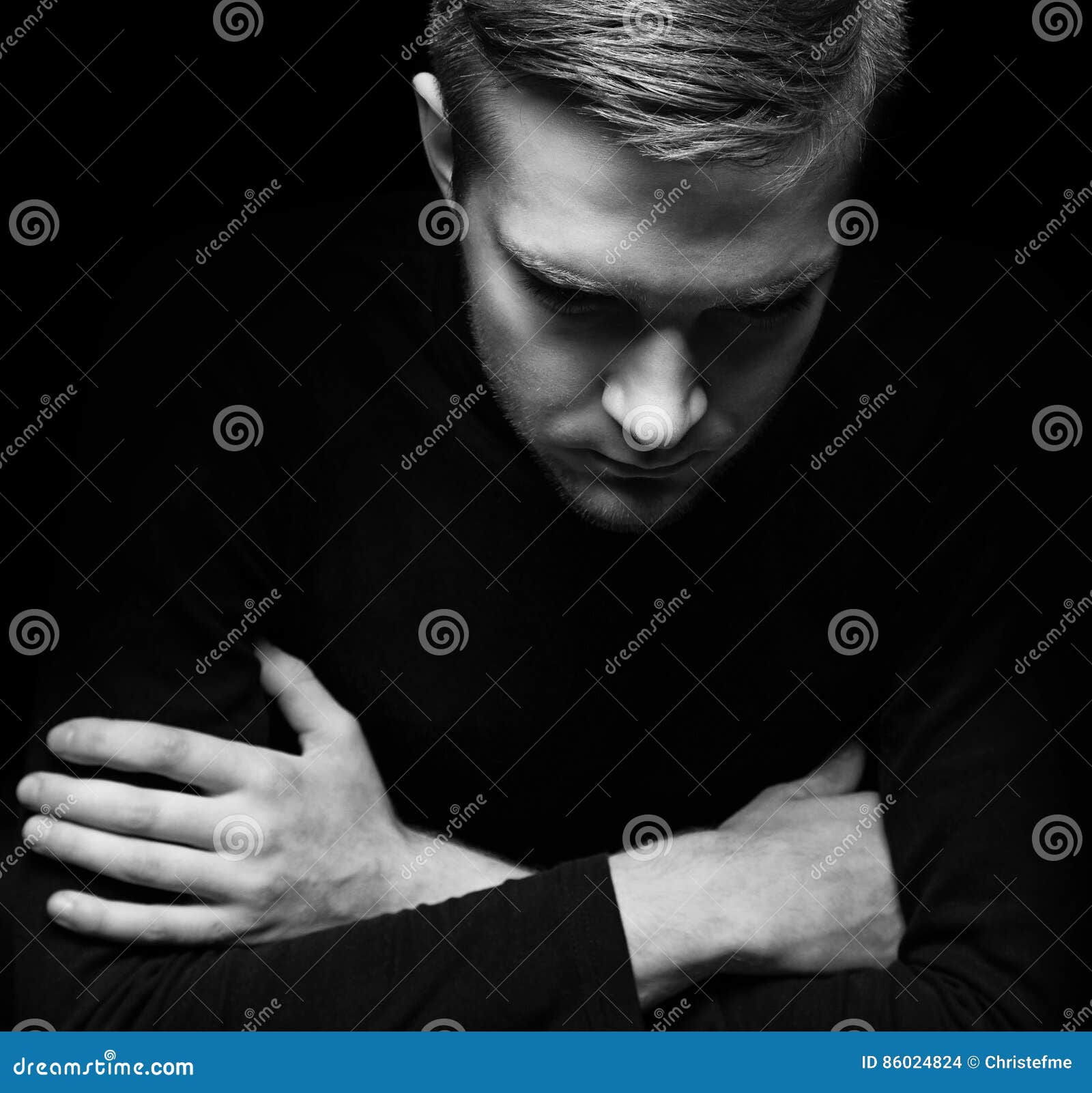 Black and White Photo of Sad Man Stock Photo Image of problem