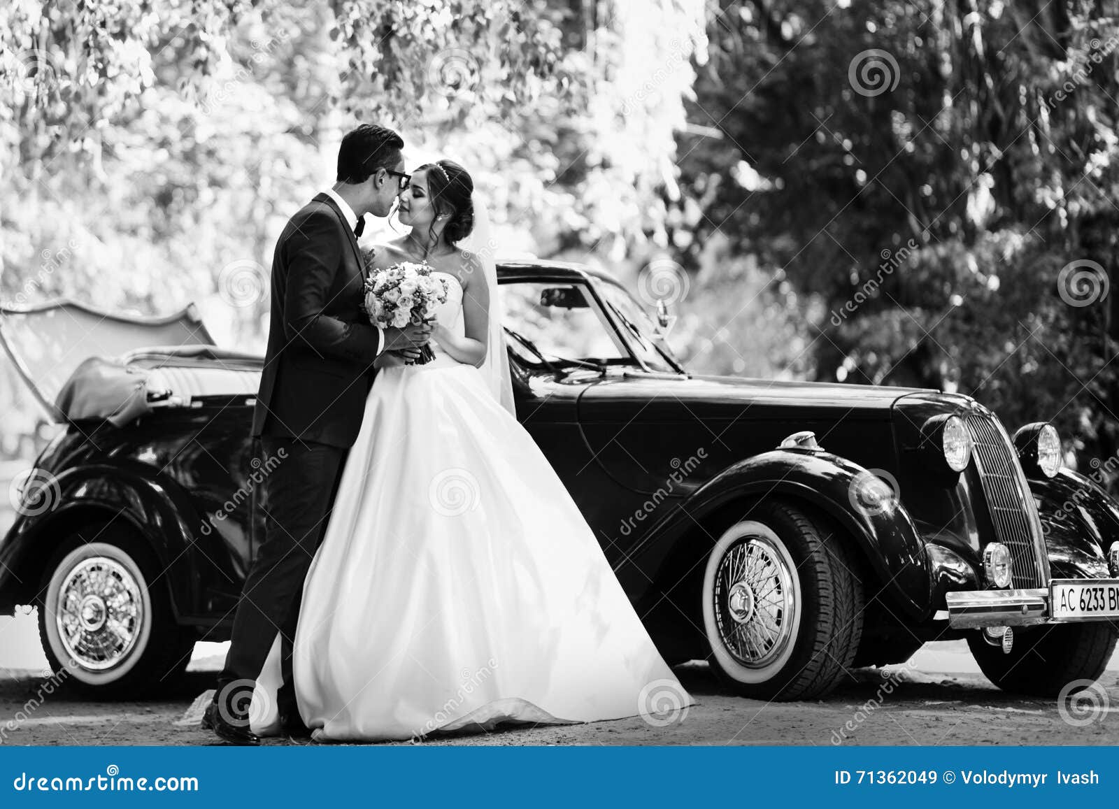 Black and White Photo of the Two Next To a Car Stock Image Image of