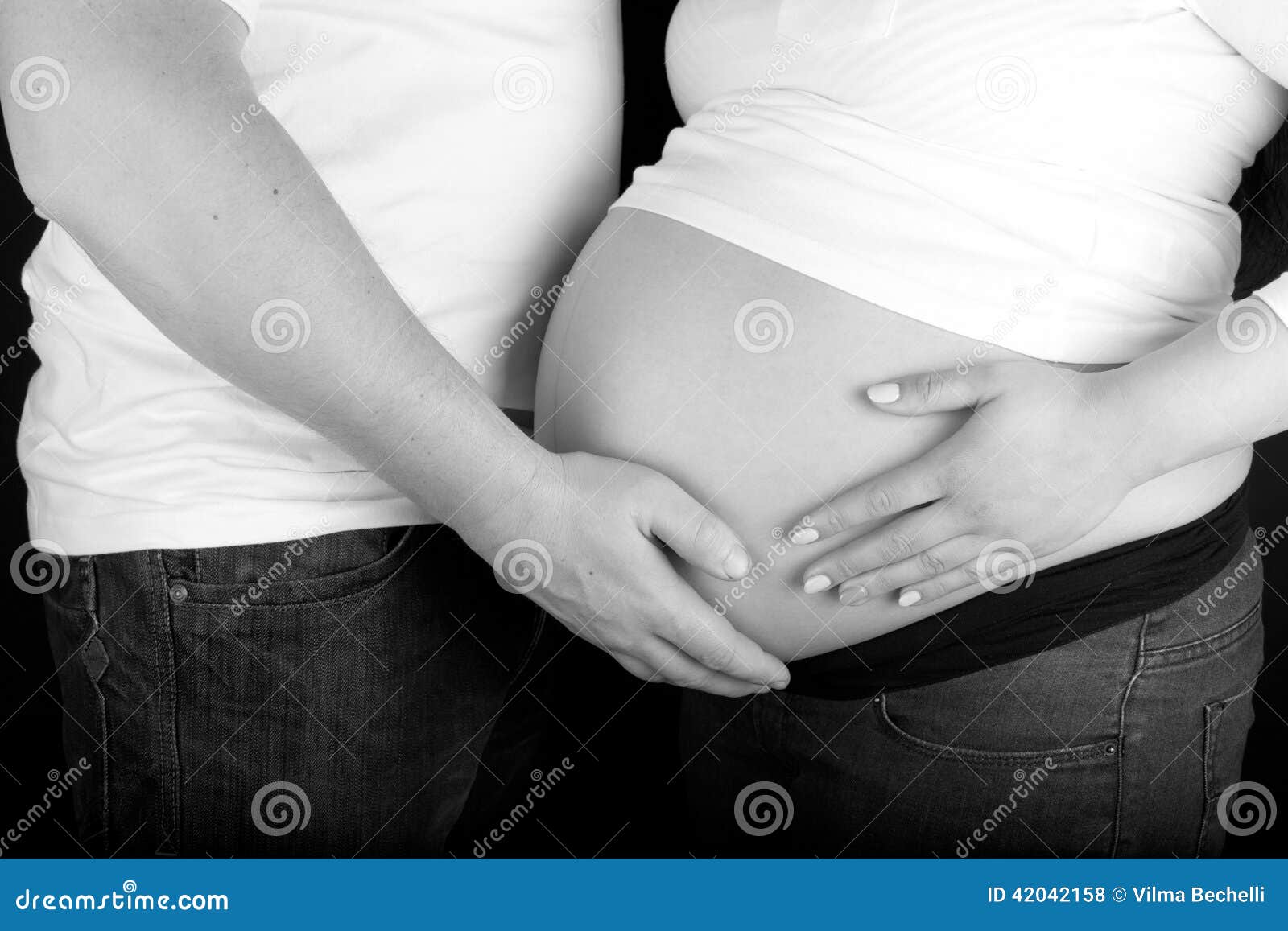 Black and White Picture of Man S and Woman S Hands Over Pregnant Stock ...