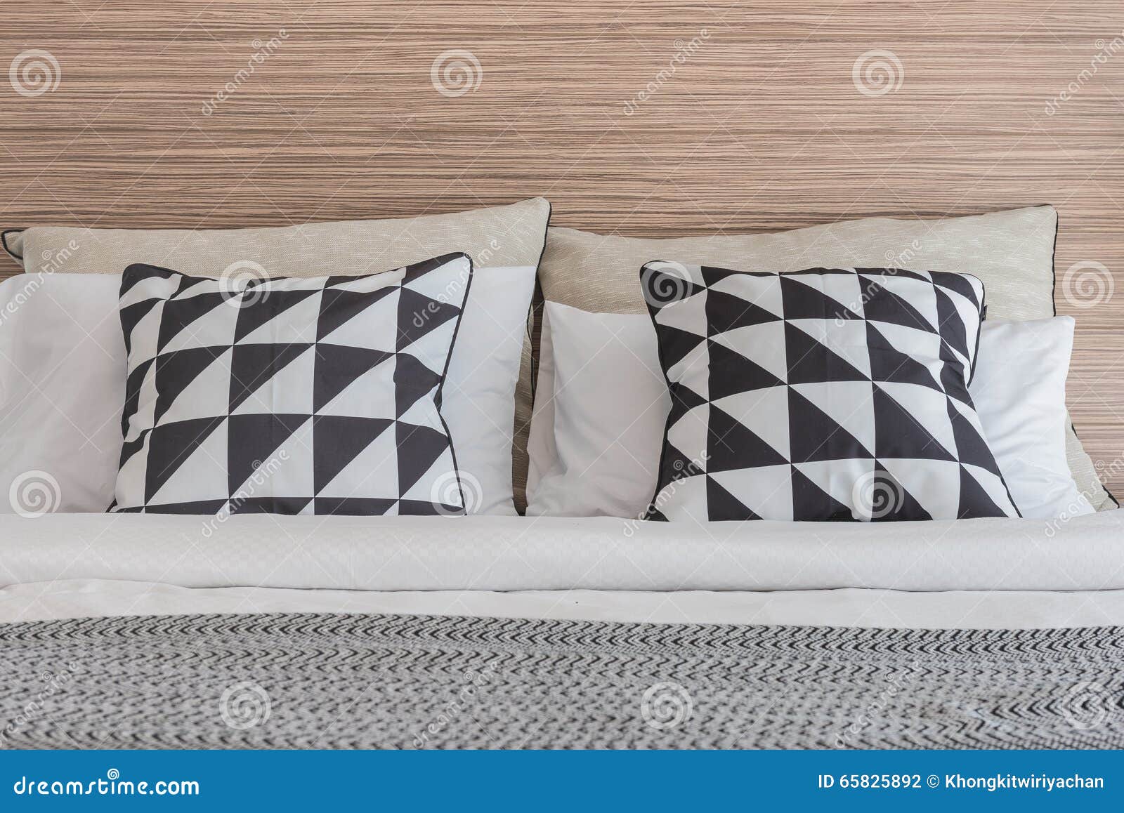 Black and White Pillows on Bed in Modern Bedroom Stock Photo Image of