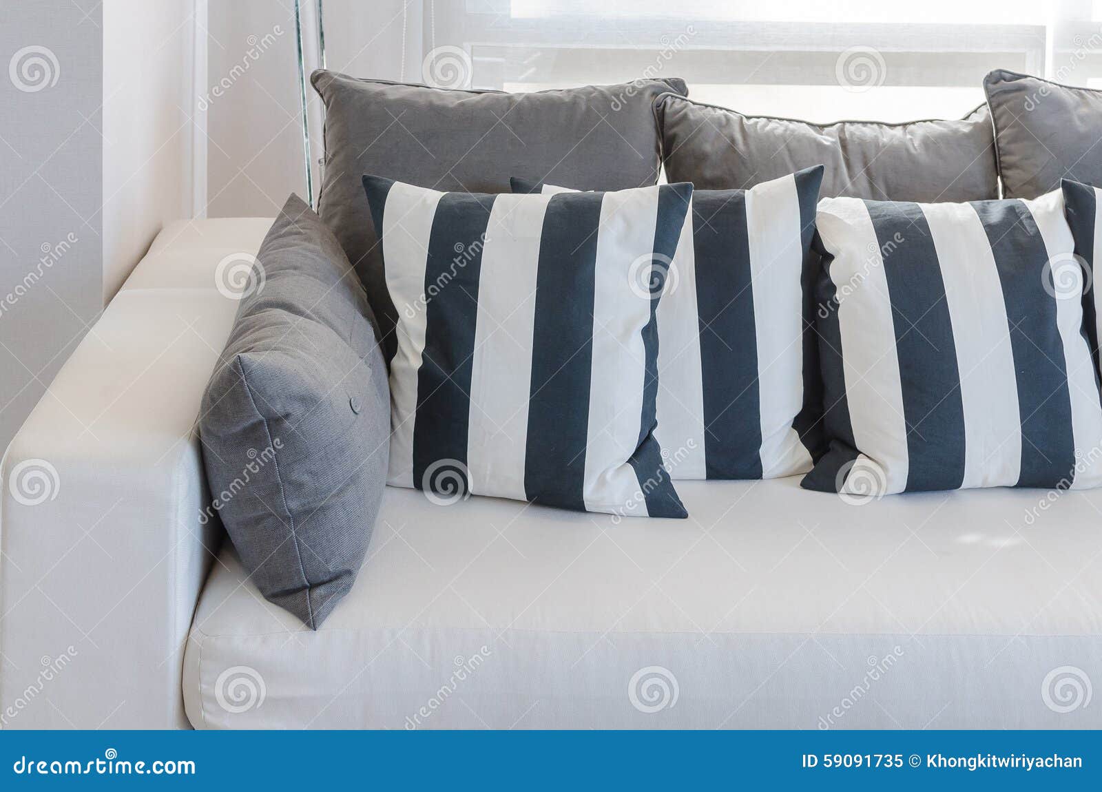 Black and White Pillows on White Sofa Stock Image Image of estate