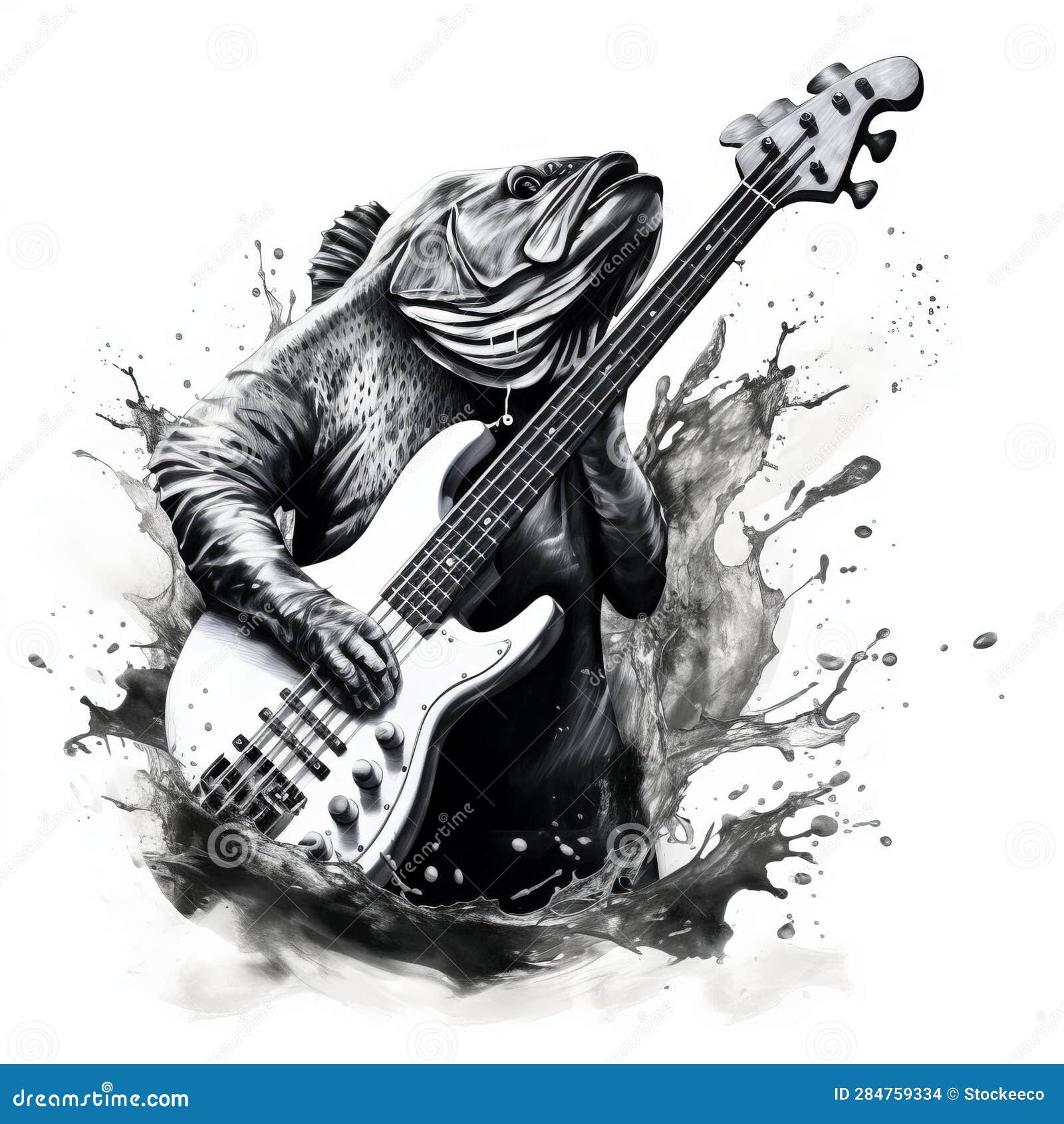 Hyper-realistic Multilayered Bass Illustration with Ink-style and