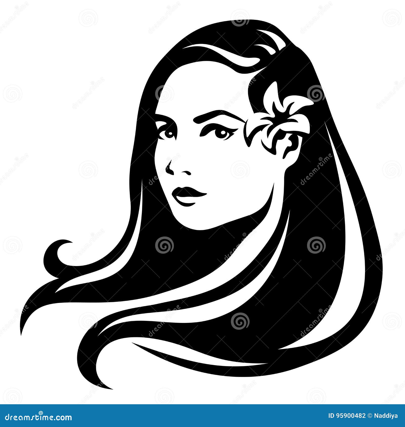 Black and White Portrait of a Beautiful Young Woman. Vector ...