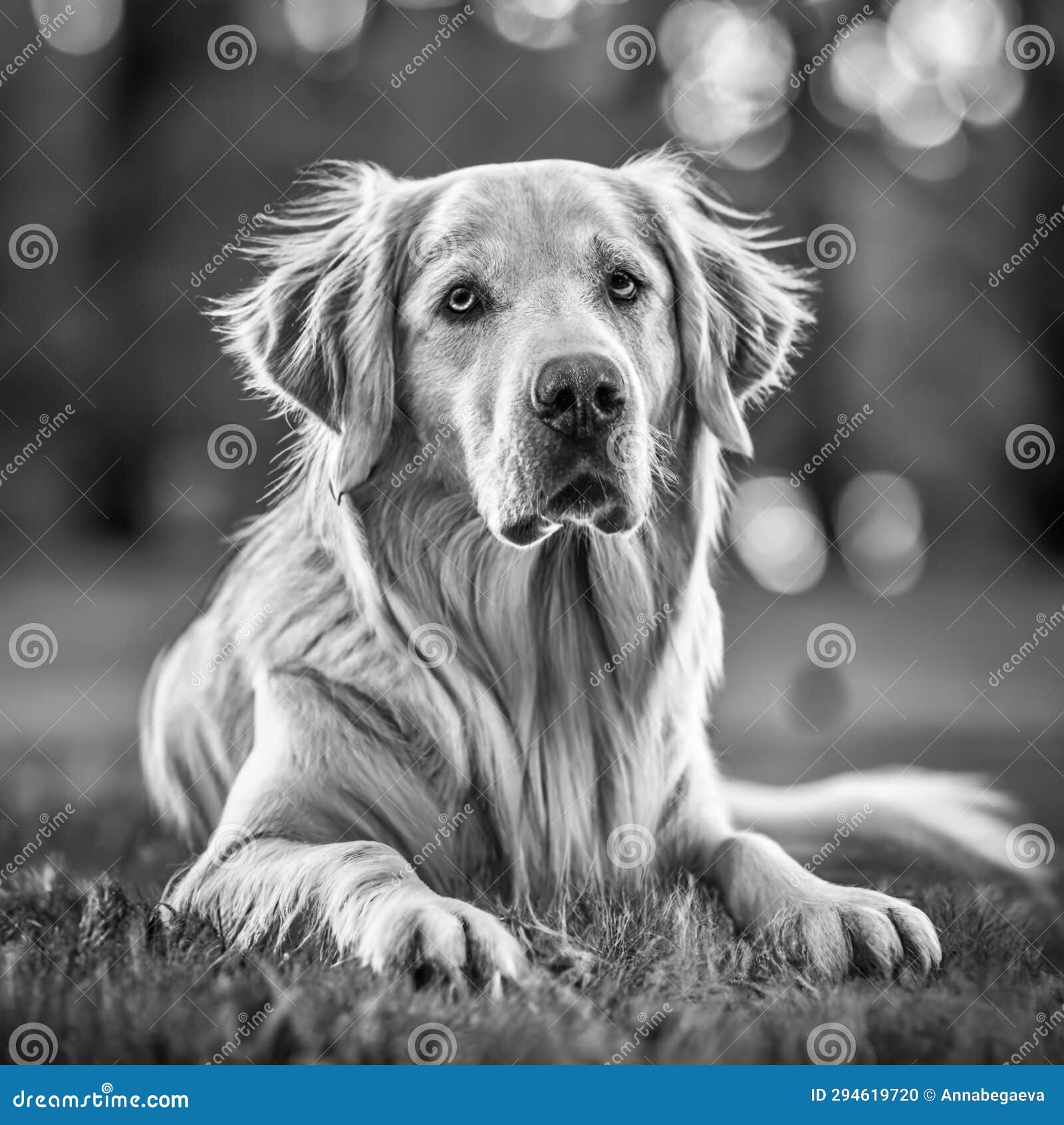 Black and White Portrait of Golden Retriever. Ai Generated Image. Stock ...