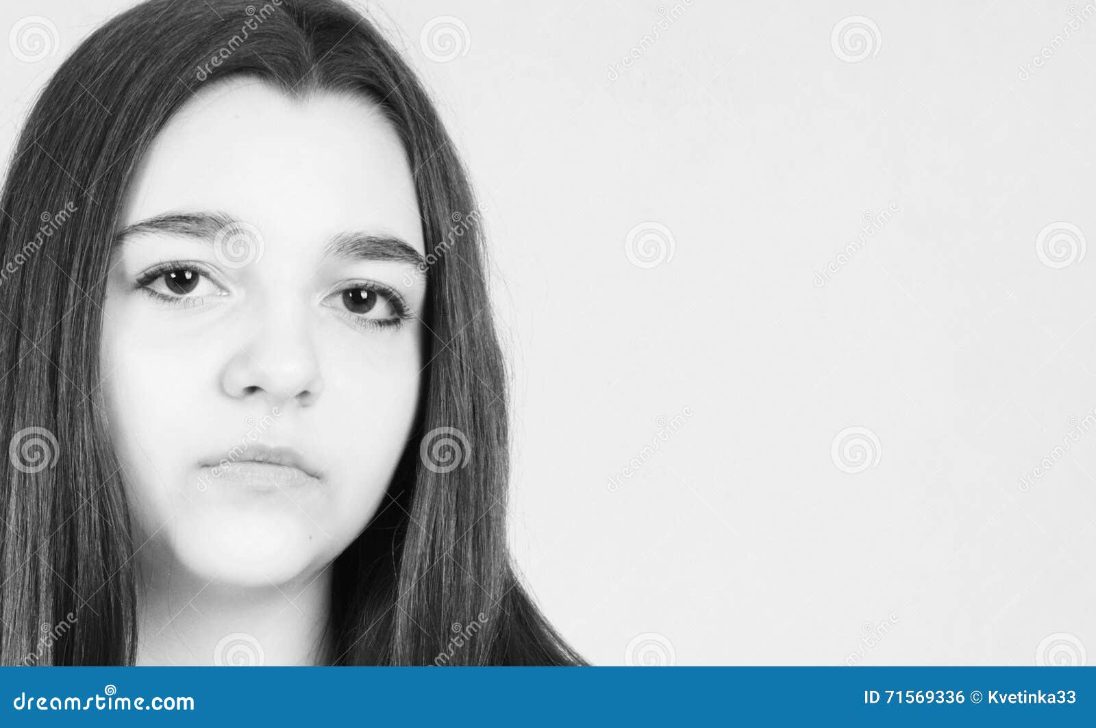 Black And White Portrait Of The Nice Teenage Girl Stoc