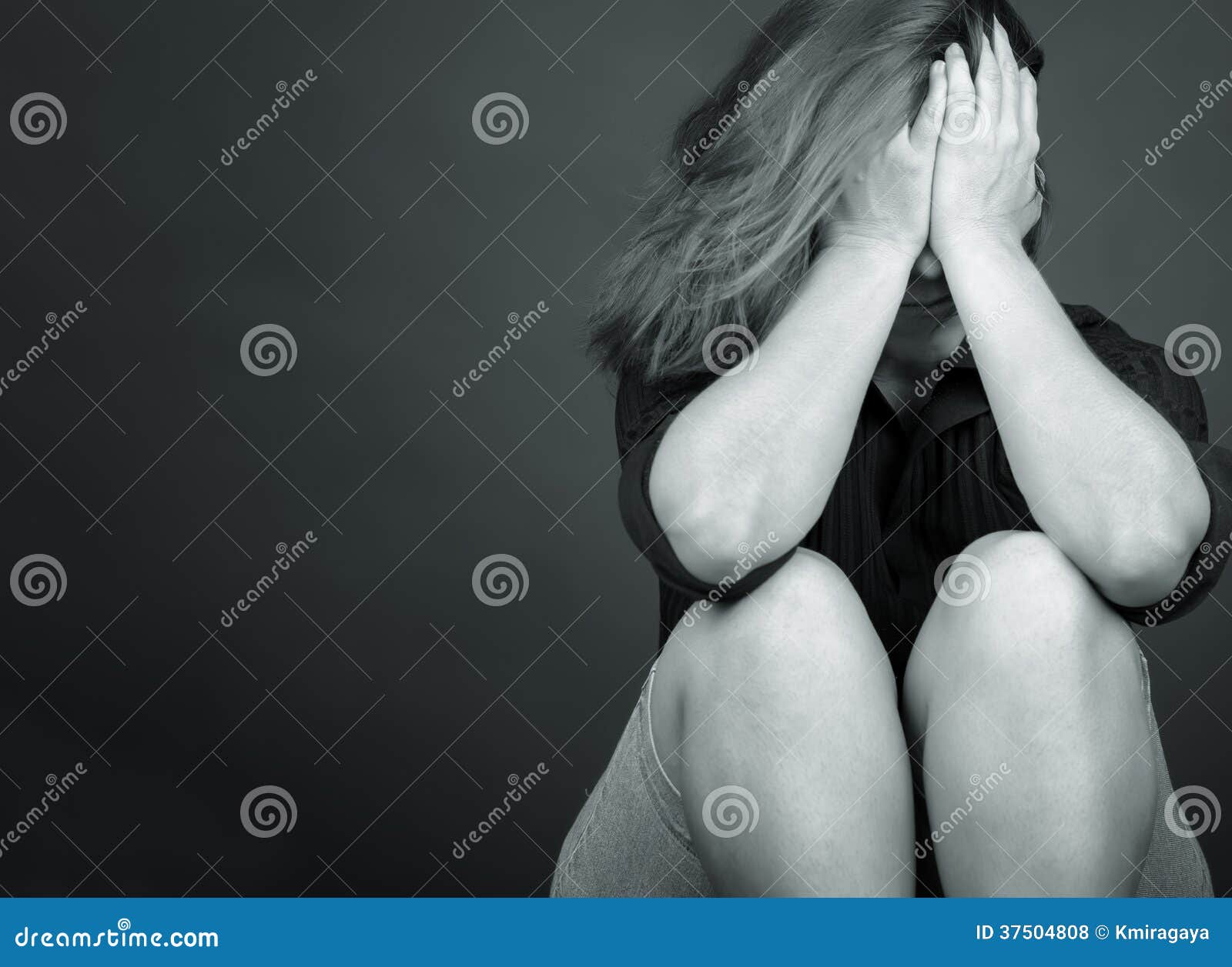 sad woman crying, looking aside on black background, closeup portrait,  profile view, monochrome Stock Photo - Alamy