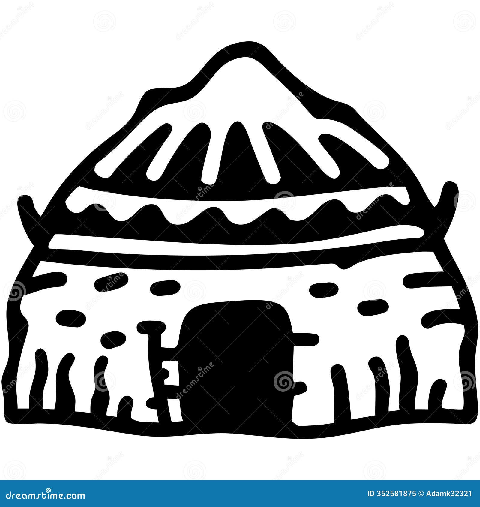 black and white primitive hut drawing traditional rustic aboriginal 