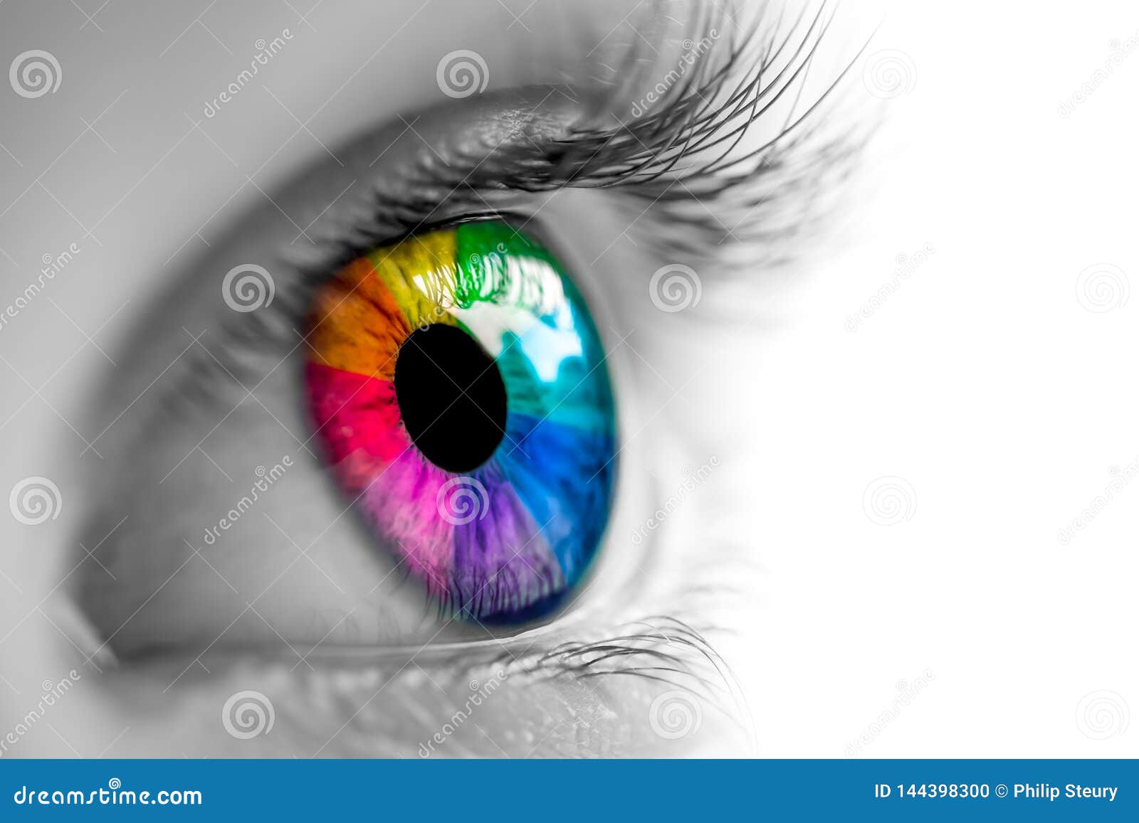 black & white with rainbow eye