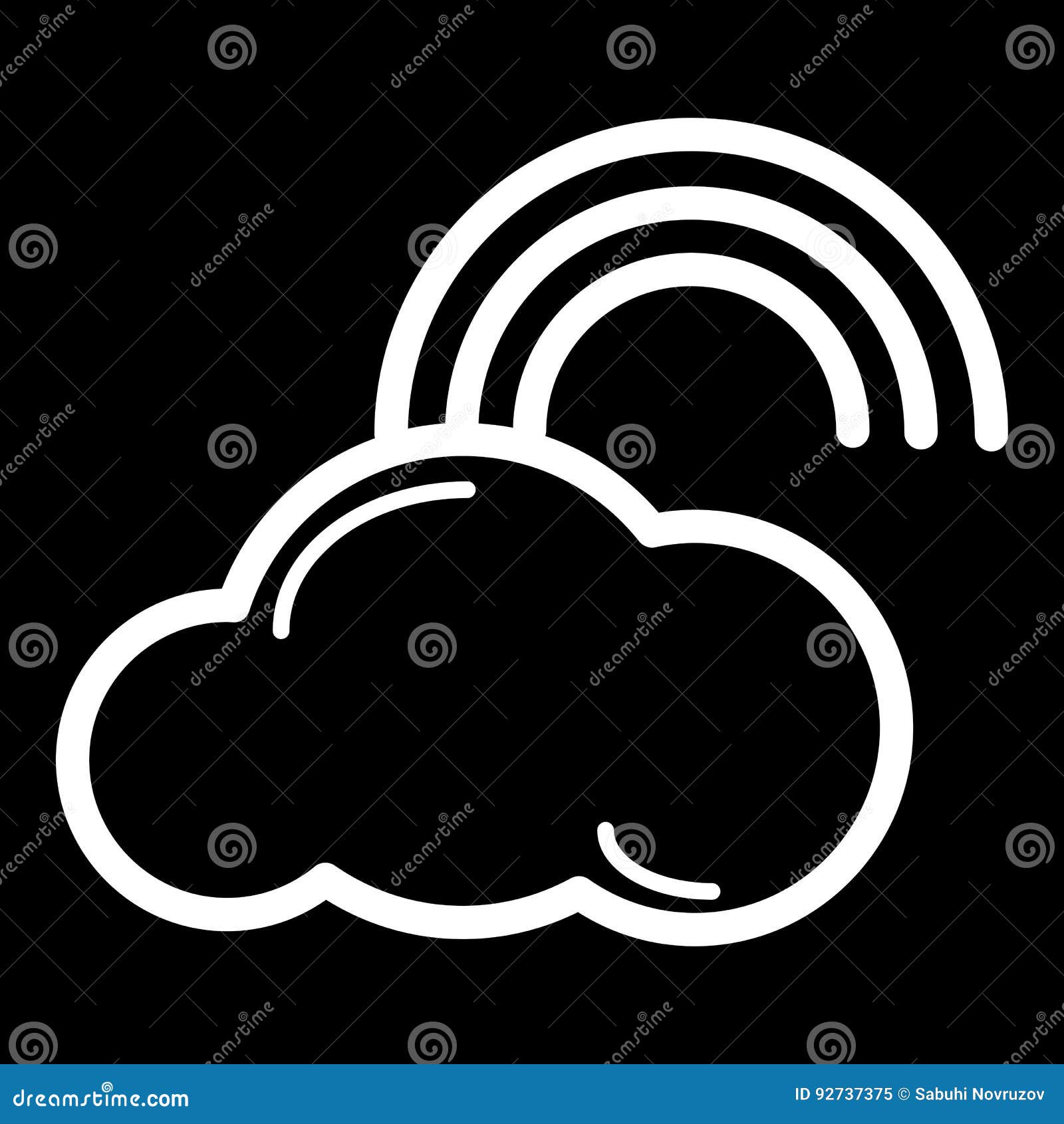 Black and White Rainbow Icon. Vector on Black Background. Stock Vector