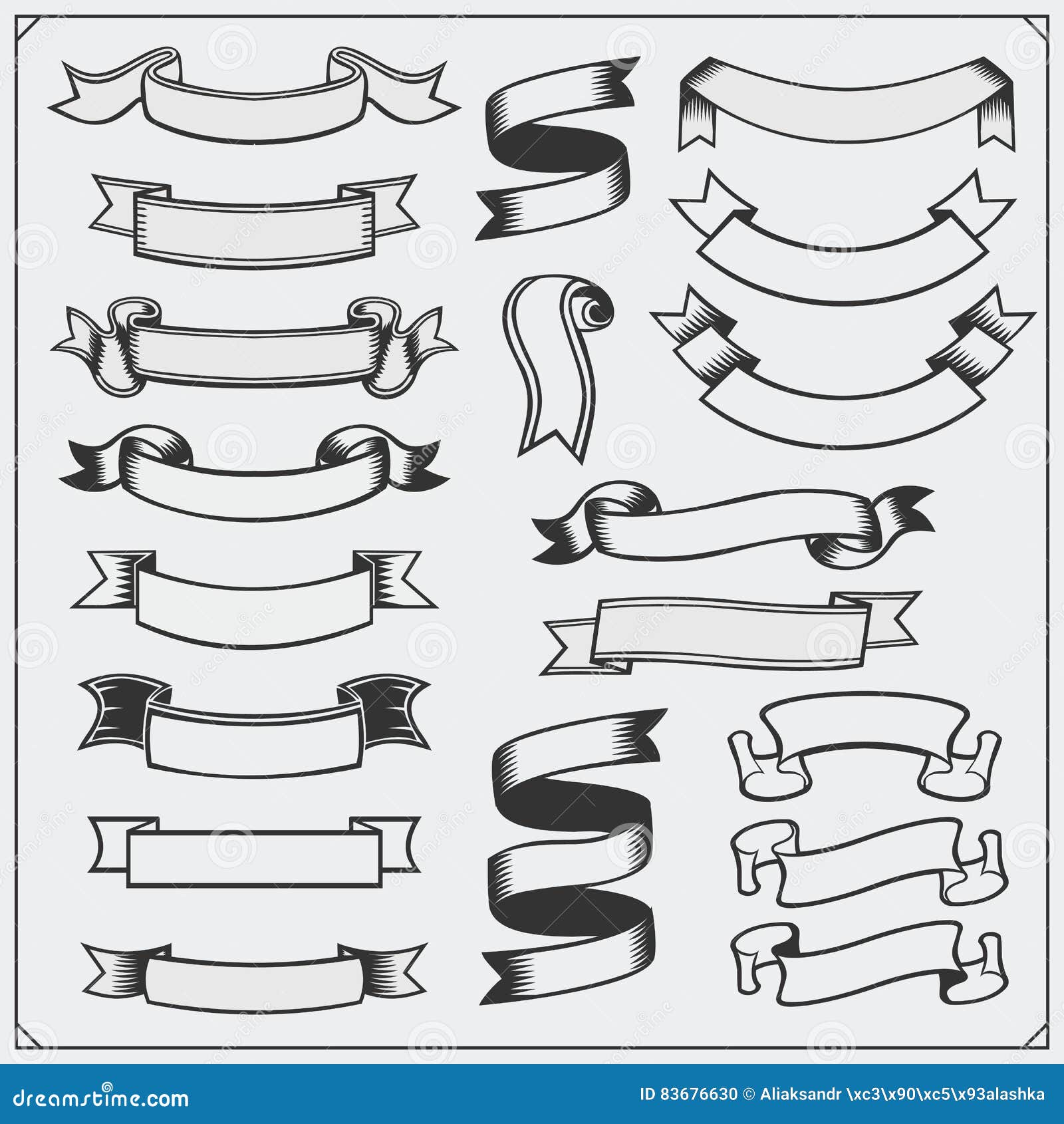 Black and White Ribbon Set. Stock Vector Illustration of ribbon