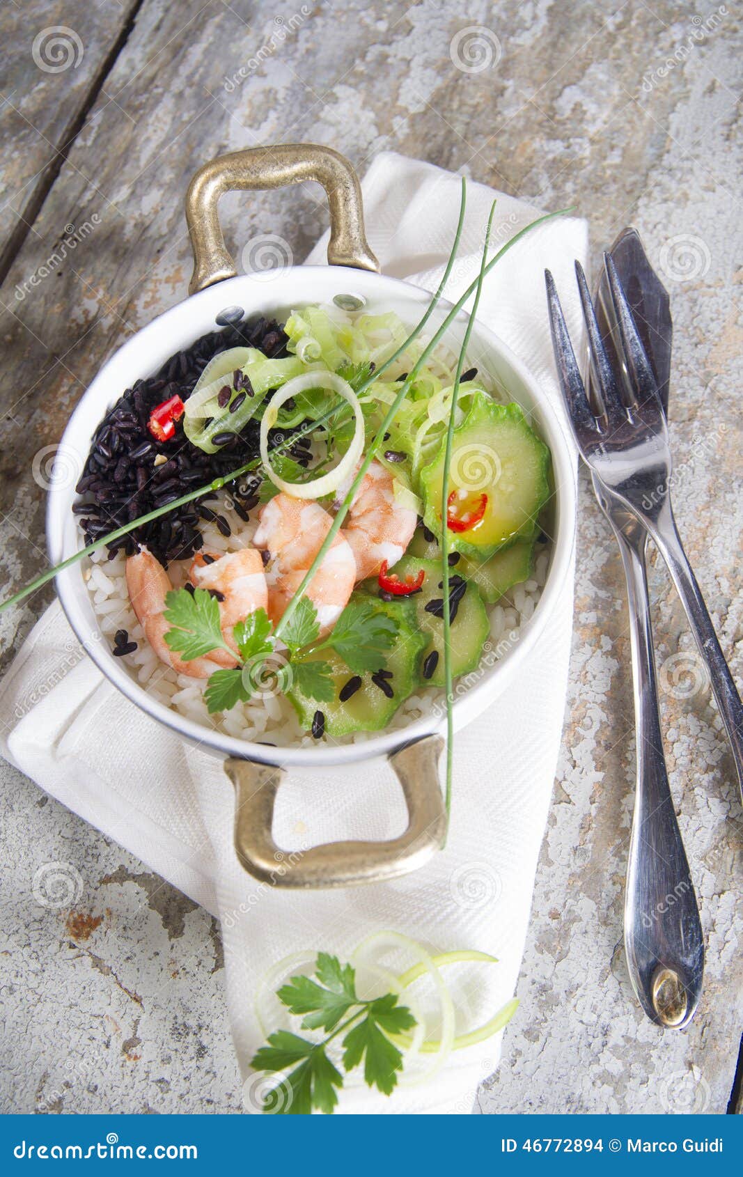 Black and White Risotto with Shrimp and Zucchini Stock Photo Image of