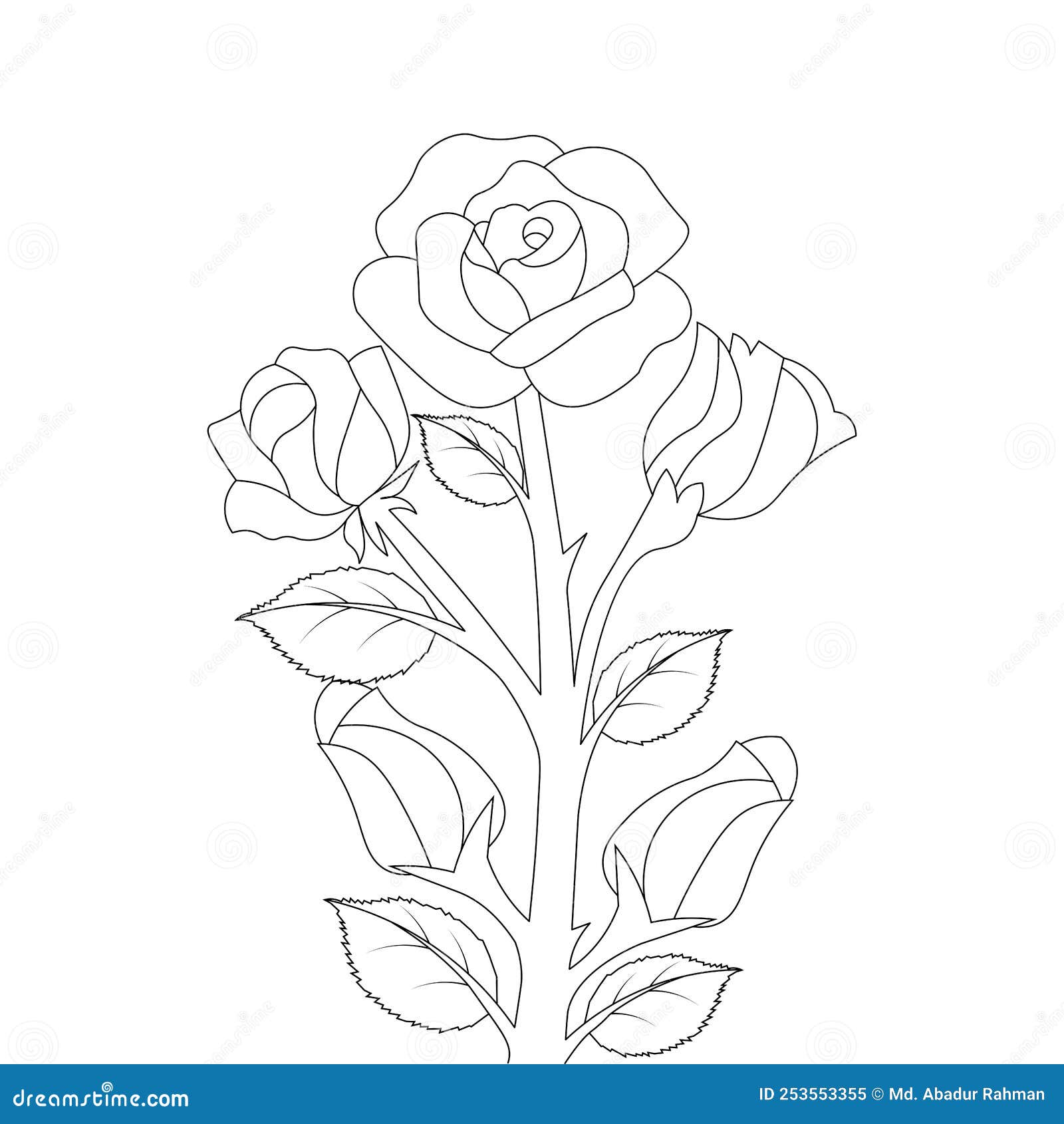 Black and White Rose Flower Coloring Book Page Illustration Artwork for ...
