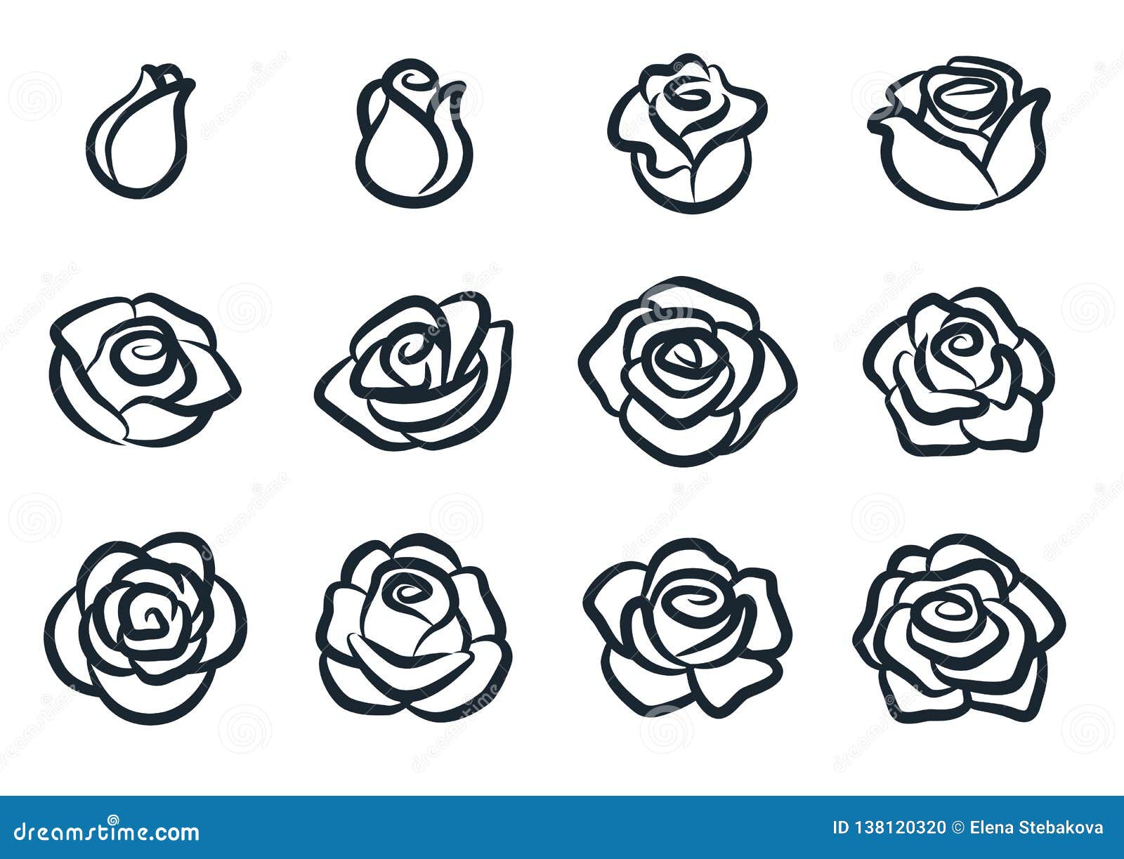 Black and White Rose Flower Vector Illustration. Simple Rose ...