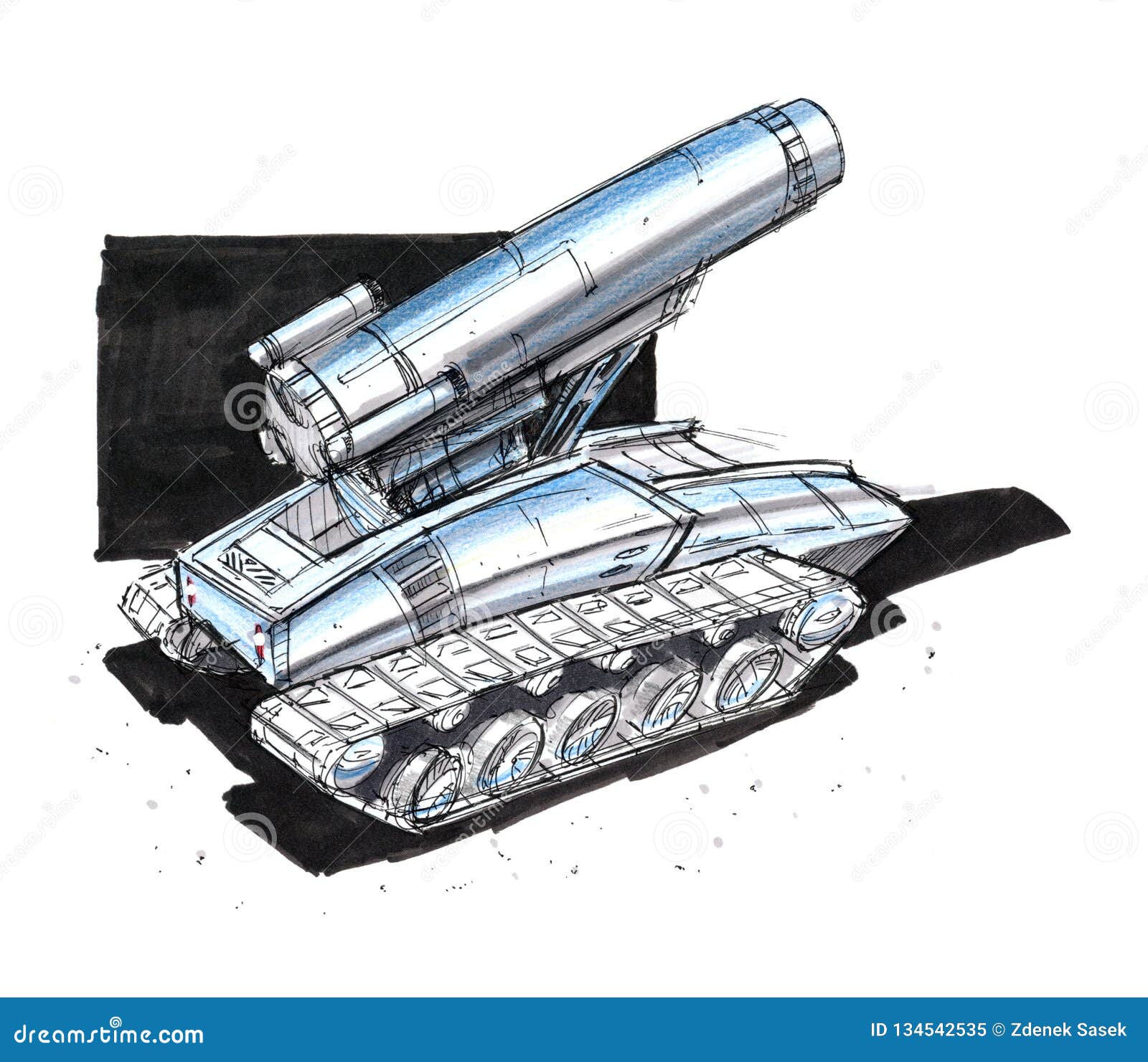 Black Ink Concept Art Drawing Of Sci Fi Future Military Tank Or Artillery Design Stock Illustration Illustration Of Robot Futuristic