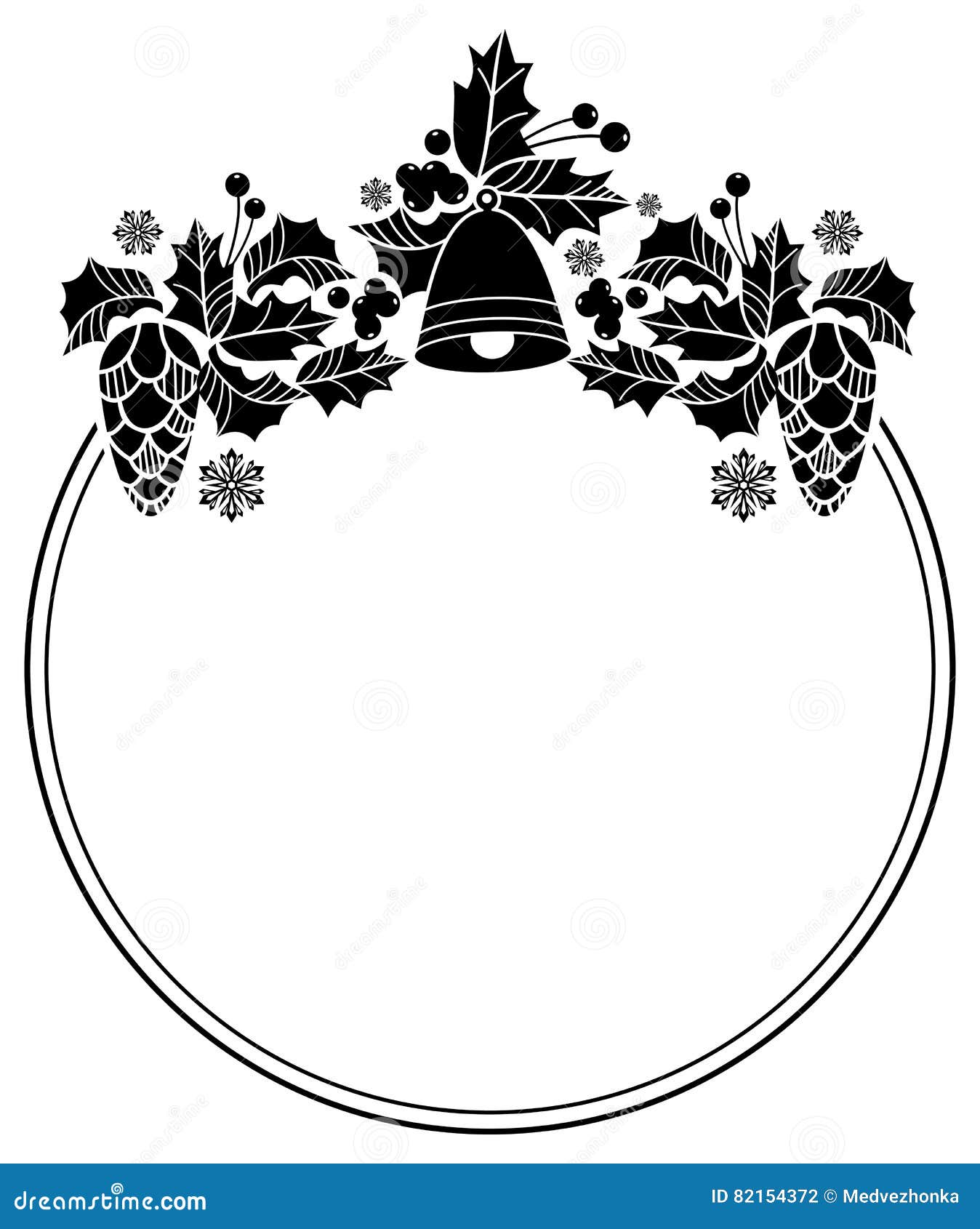 Black And White Round Frame With Pine Cones Silhouettes. Copy Space ...