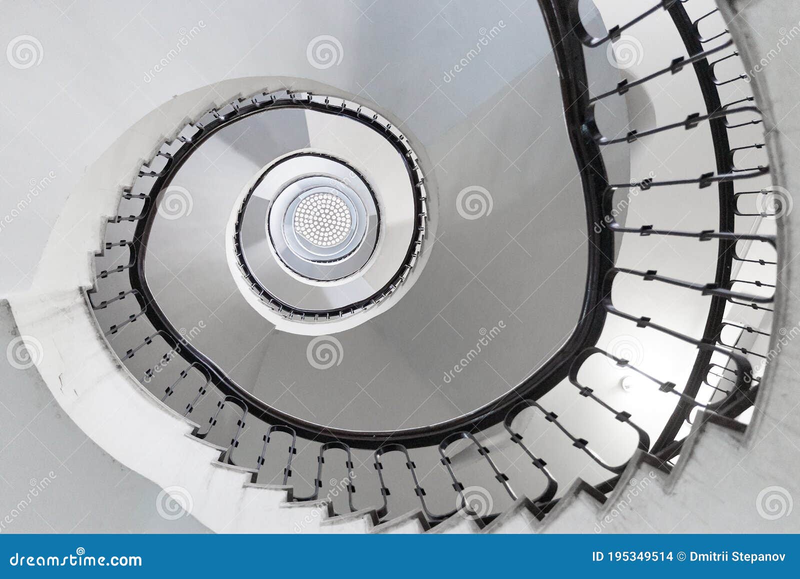 Black and White Round Spiral Staircase with Black Railings with
