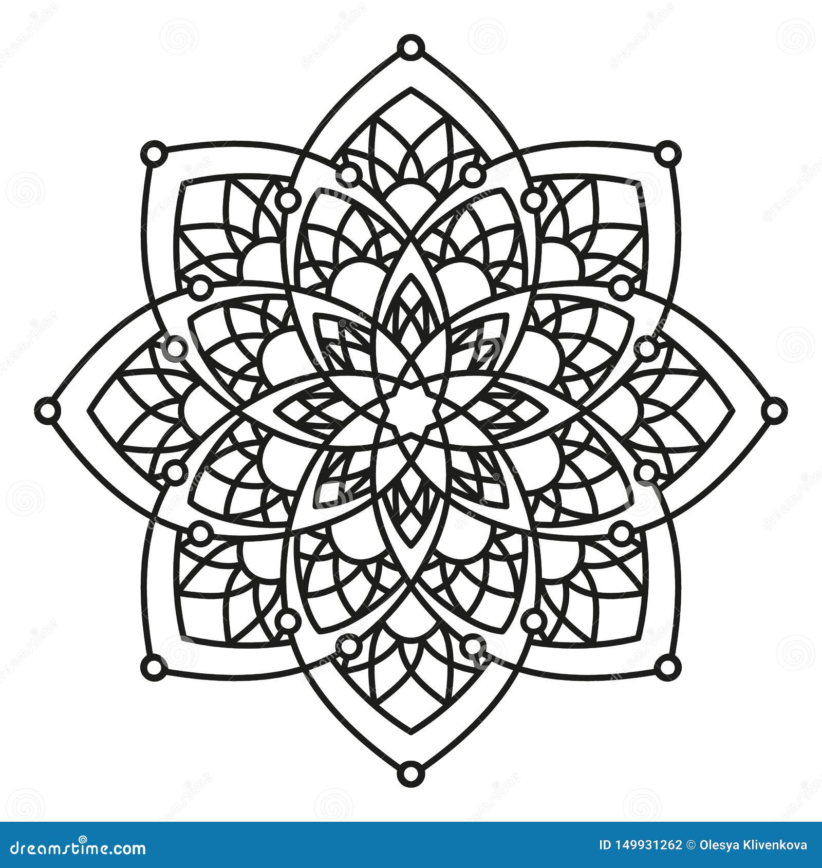 black and white round symmetrical arabesque . decorative mandala