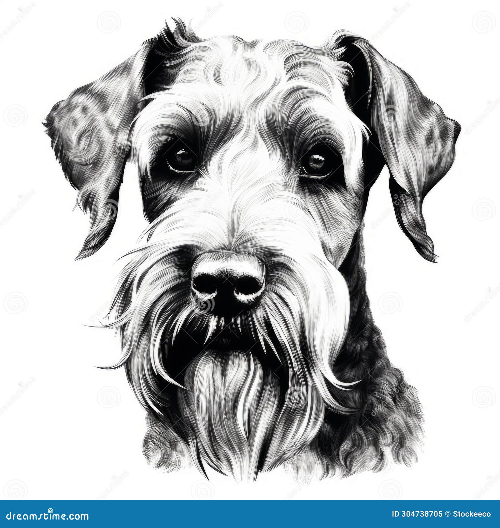 black and white schnauzer face drawing in 8k resolution