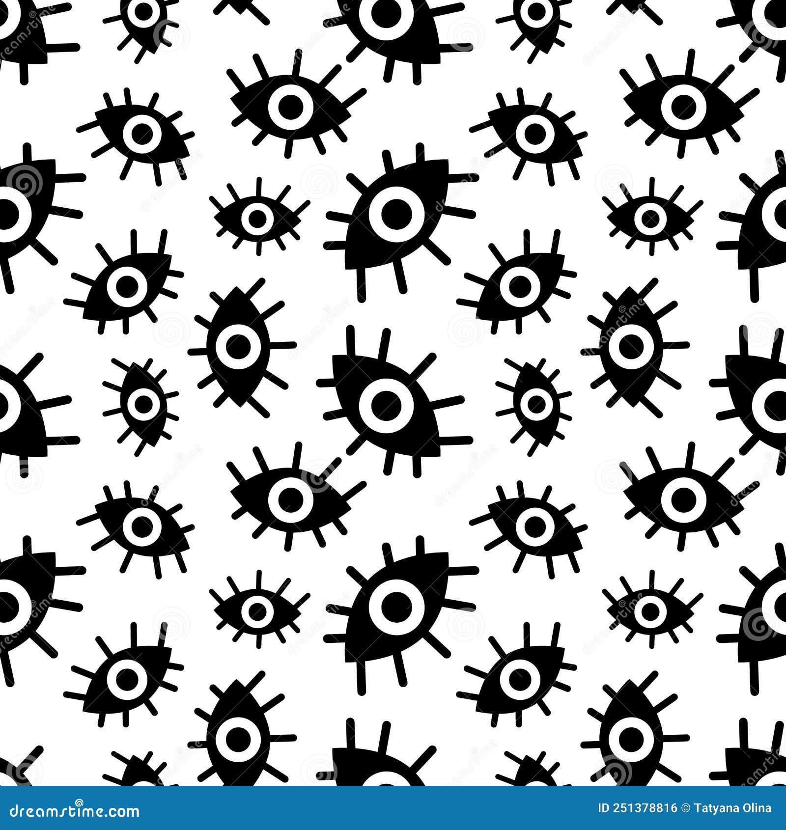 Black and White Seamless Pattern of Abstract Eyes Stock Vector