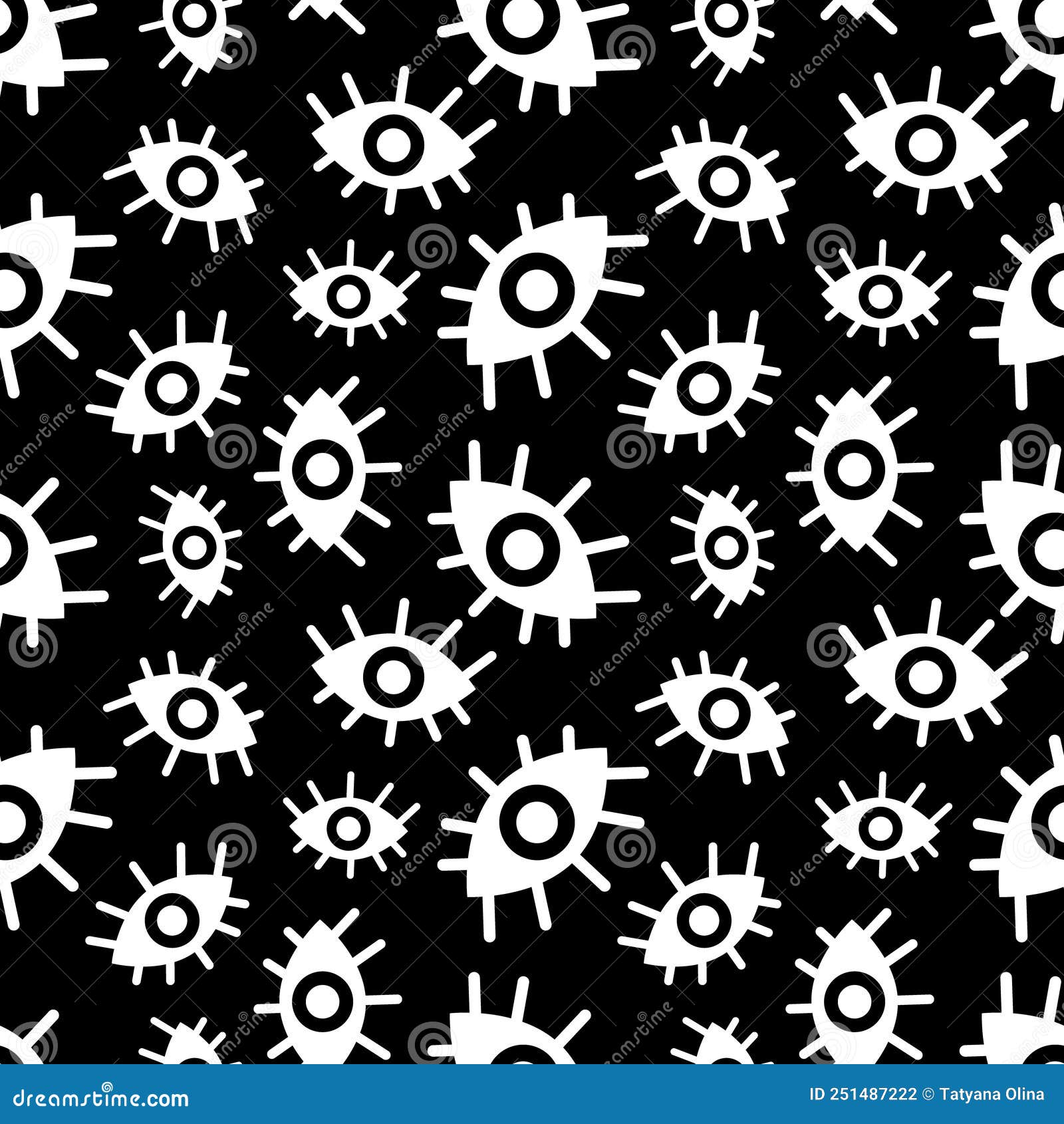 Black and White Seamless Pattern of Abstract Eyes Stock Vector