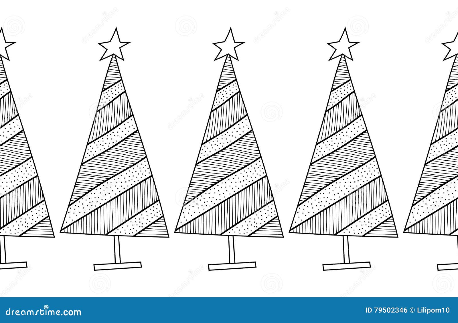 Black and White Seamless Pattern with Christmas Trees for Coloring ...
