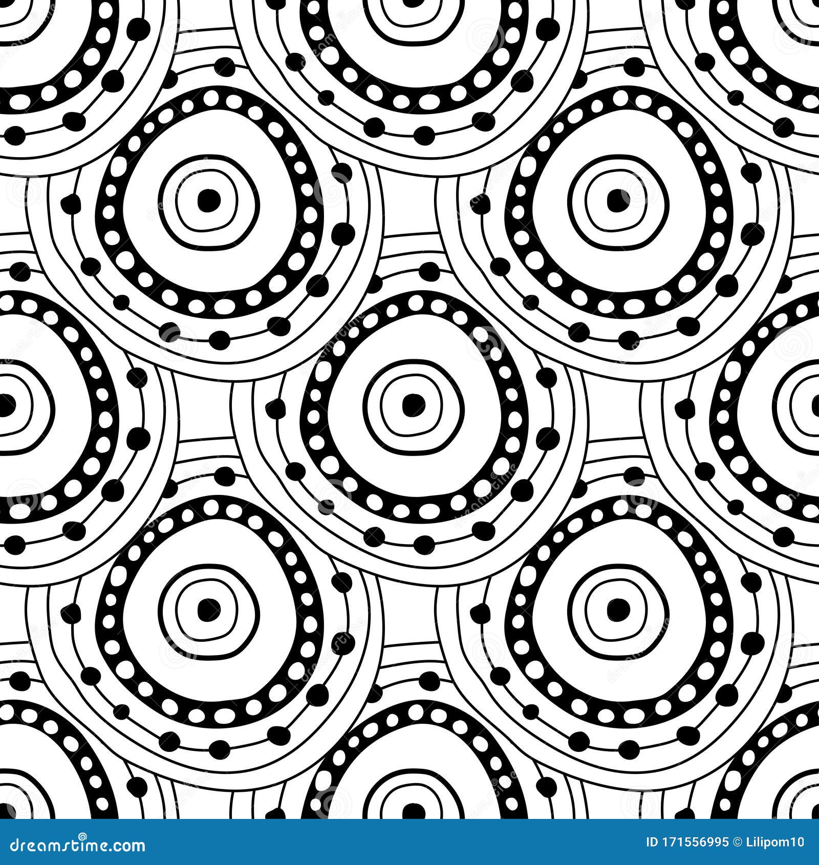 Black and White Seamless Pattern of Decorative Circles. Abstract ...